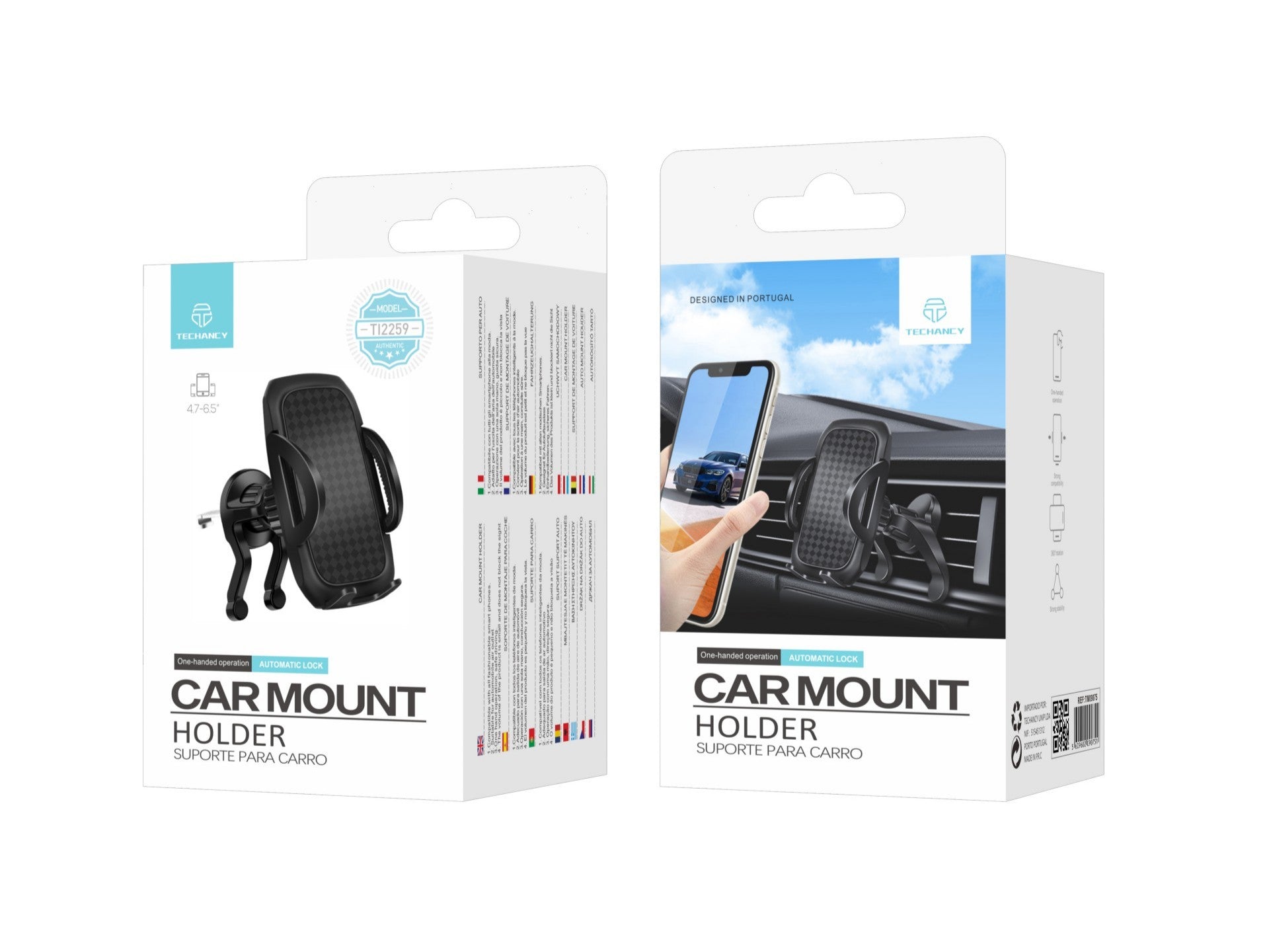 Techancy Suporte Para Telemóvel No Respiradouro Do Automóvel Ti2259, 4,7-7,2', Funcionamento Com Uma Mão, Preto