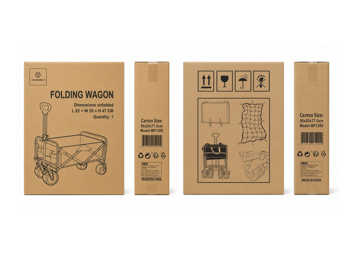 Techancy Carrinho Dobrável Multiusos TM25400 para Campismo e Compras, 4 Rodas, Pega Telescopica, Preto