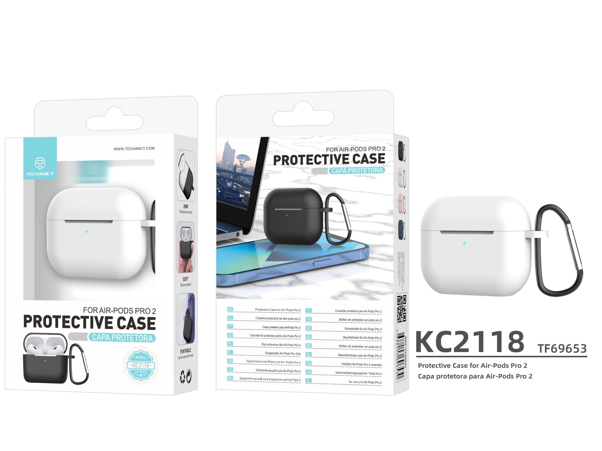 Techancy KC2118 Silicone Protective Earphone Case, Compatible with 2nd Generation AirPods Pro, White