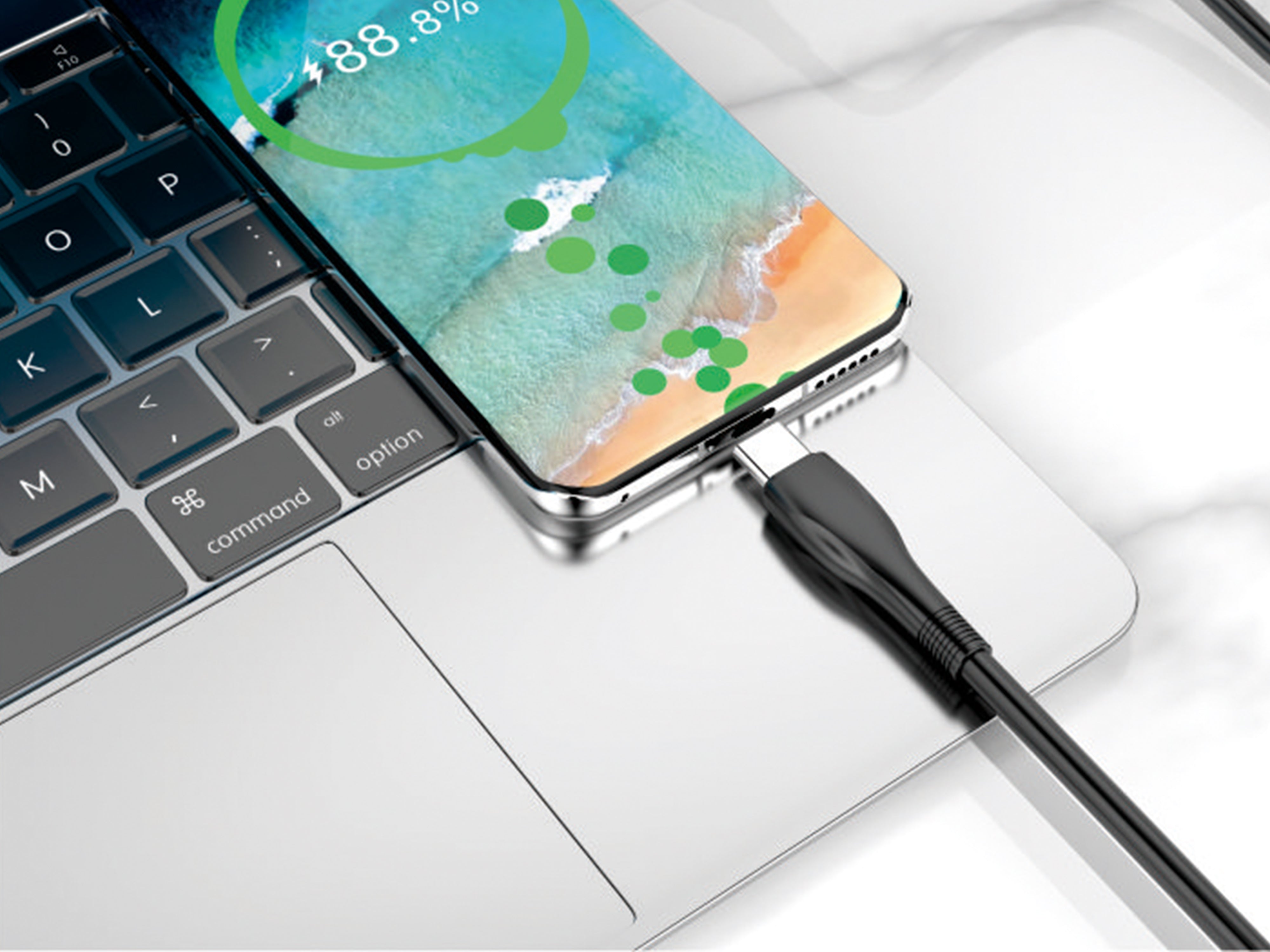 Techancy Super Fast Charging Data Cable 6A Black TB1730, USB Type-C Port, 1M Long, Fast Charging