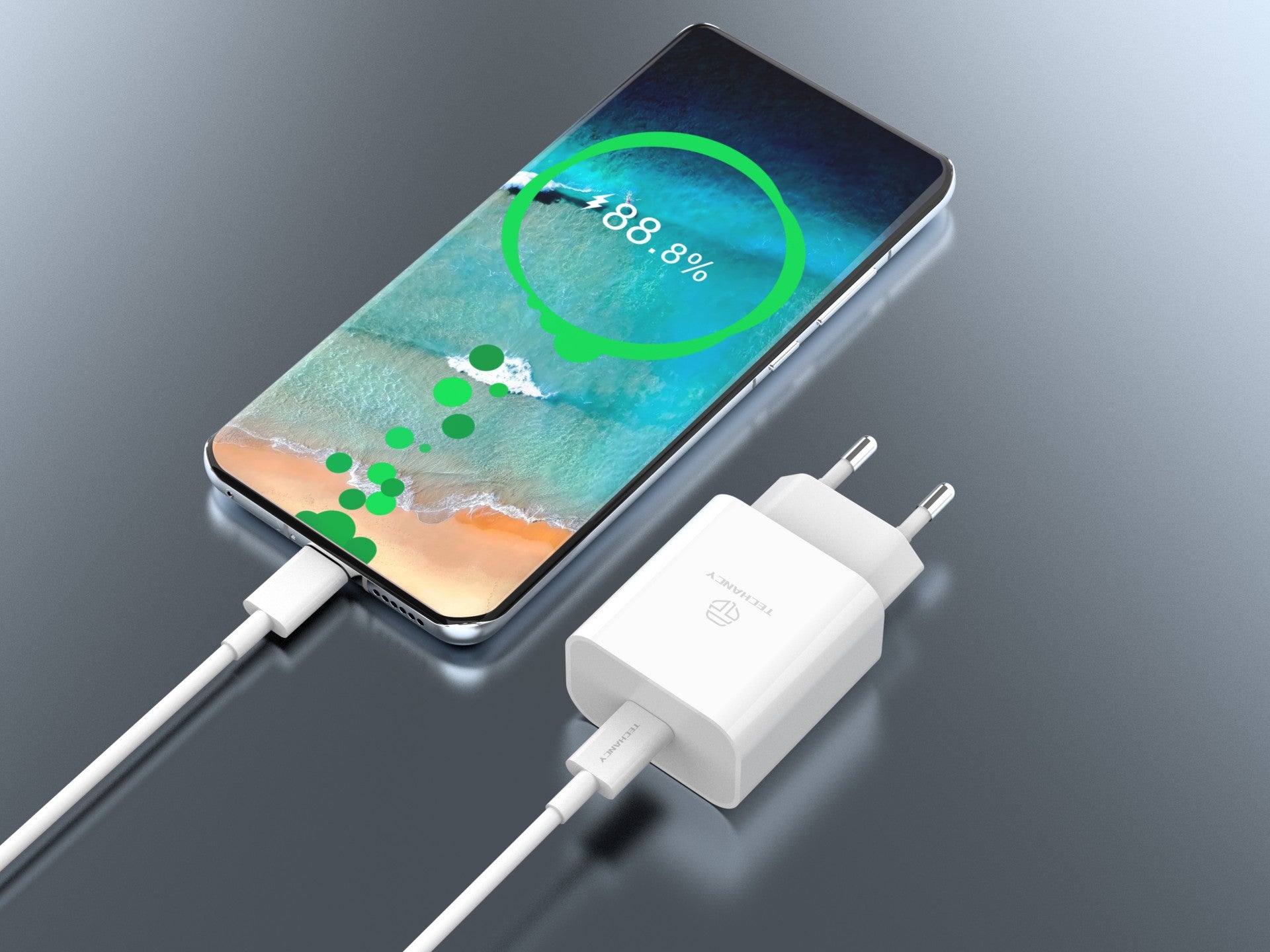 Techancy Carregador de 33 W, TA2814, com cabo USB-C para Type-C de 1 m/60 W PD de carregamento rápido Branco