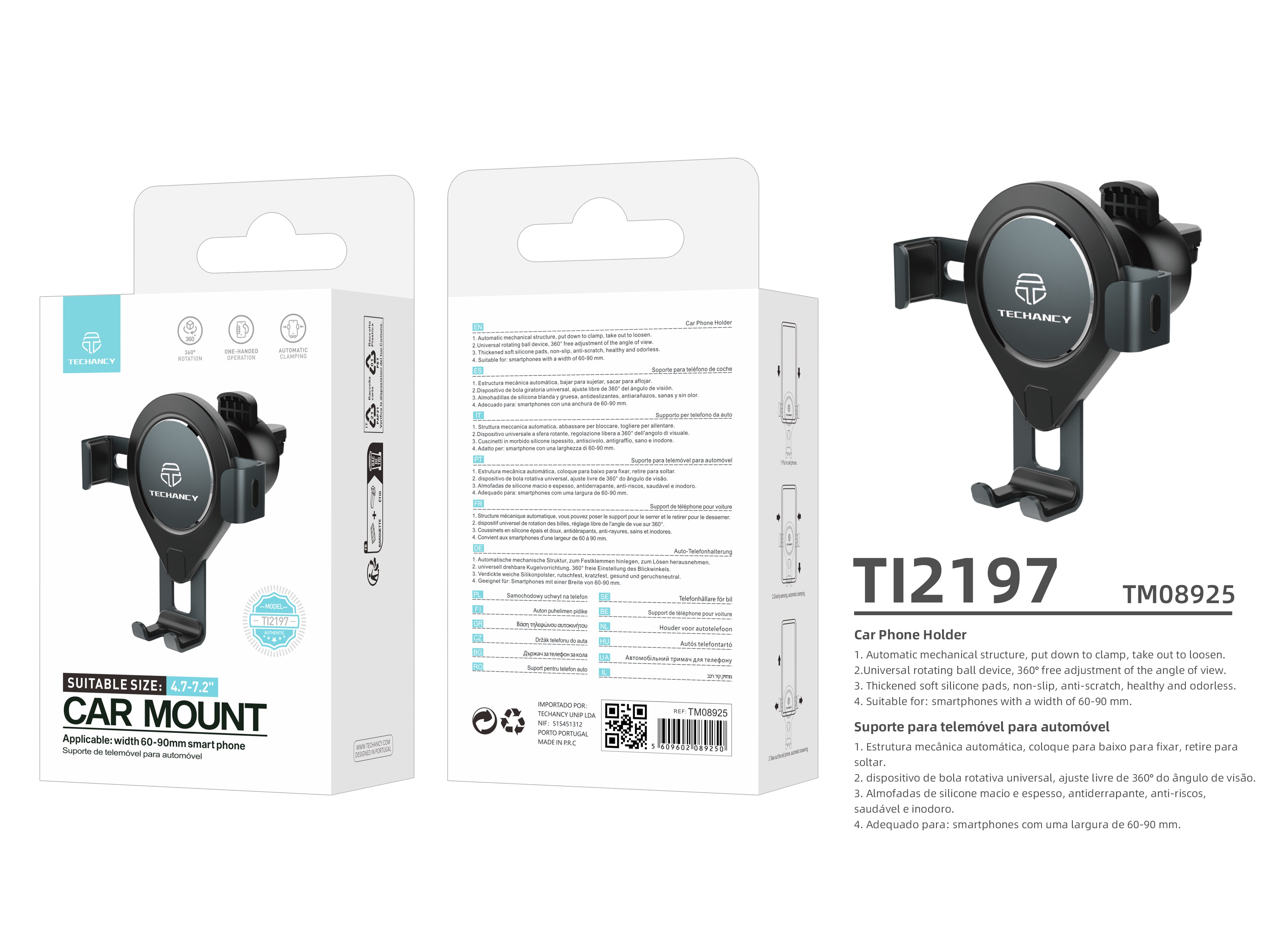 Suporte Vermelho Para Telemóvel No Automóvel Ti2197, Rotação De 360 Graus Para Telemóveis De 4,7-7,2 Polegadas