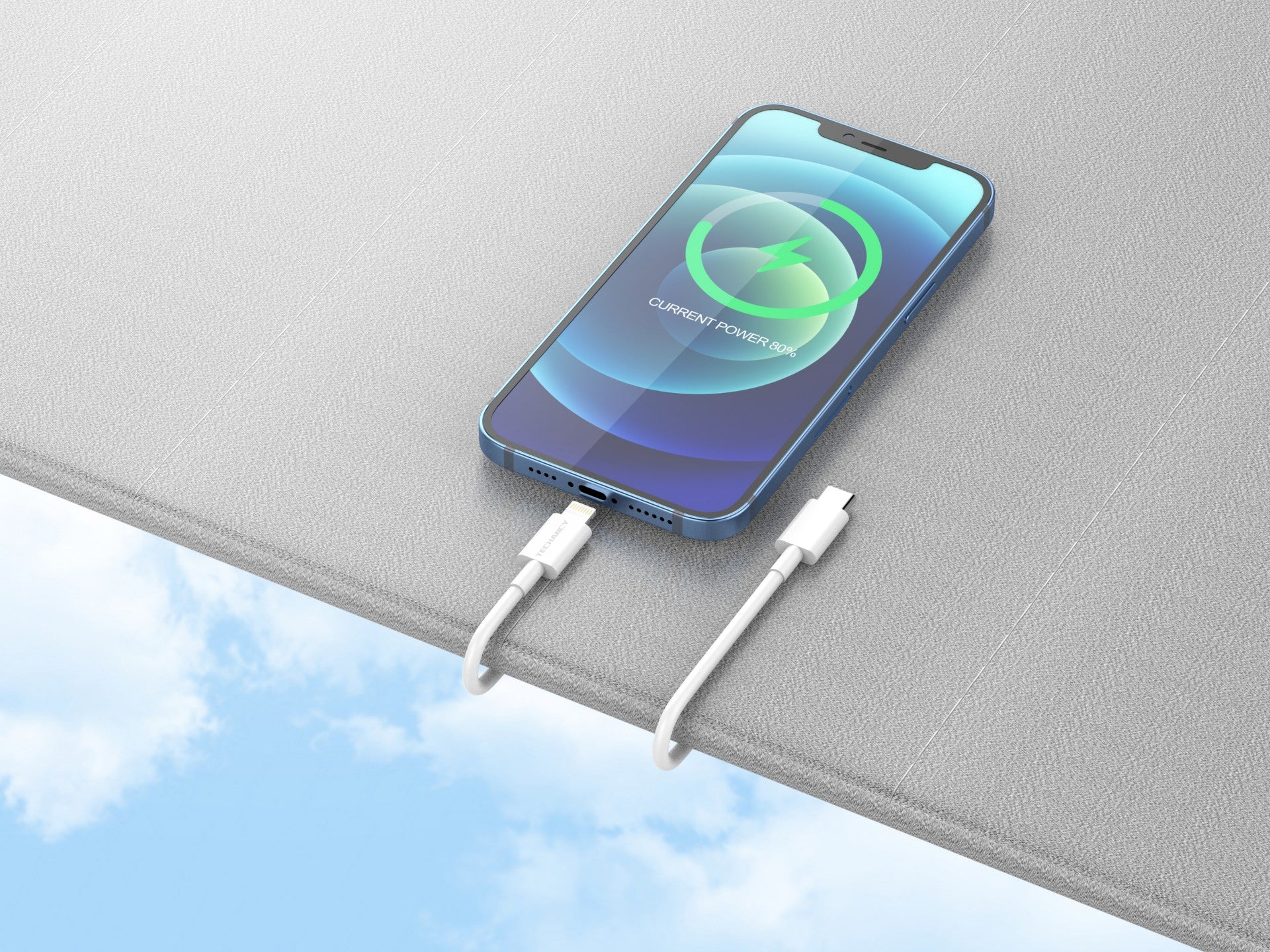 Techancy USB-C to Lightning Data Cable TB1670, 20W Fast Charging, 1 Meter, White, Compatible with iPhone and iPad