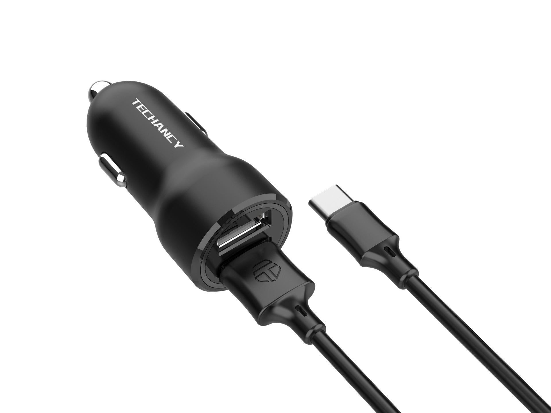 Cargador de coche Techancy de 2 puertos y 2,4 A con cable tipo C/1 m TC6422, color negro, carga rápida y protección múltiple
