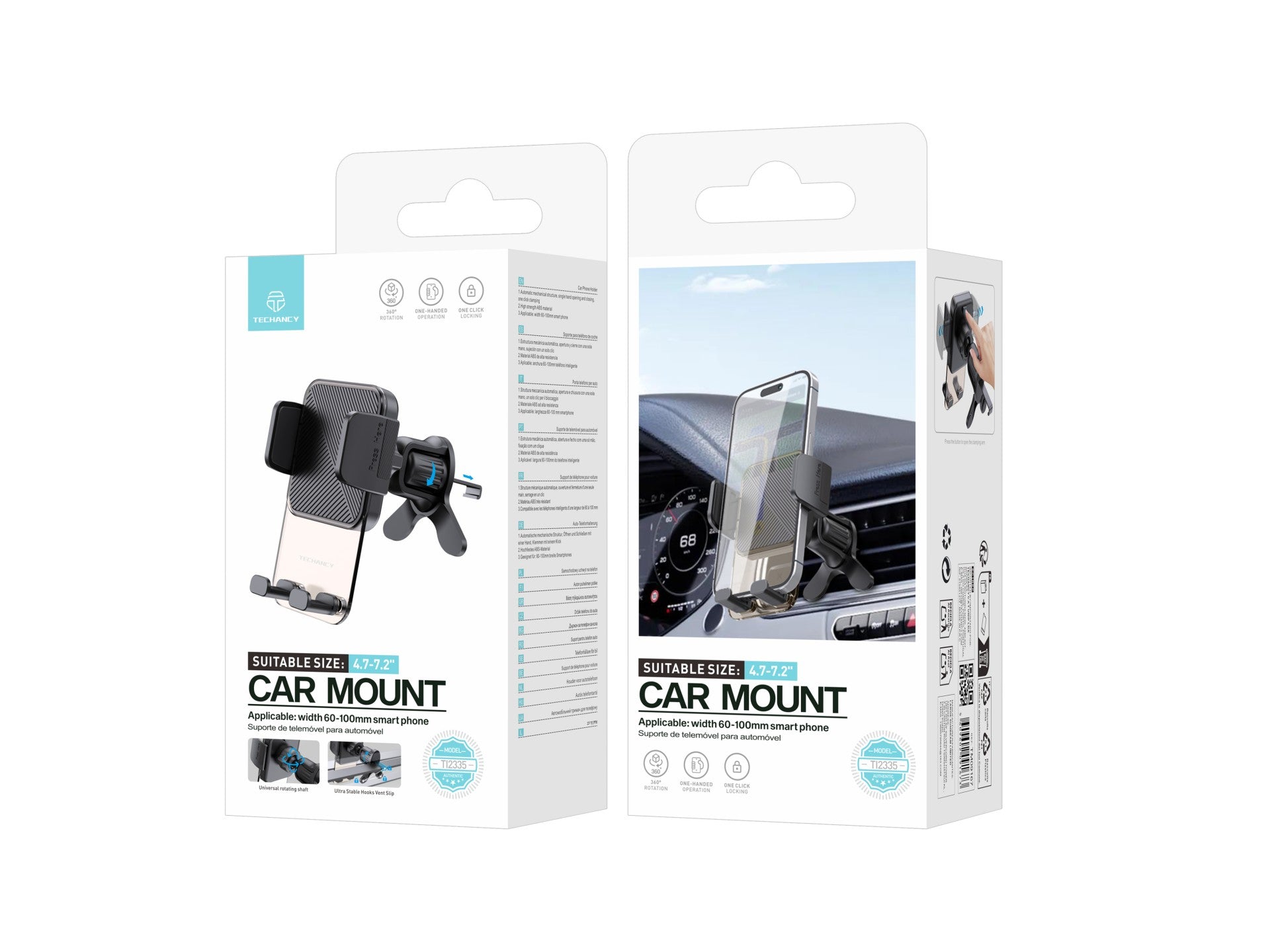 Techancy Suporte para TelemOvel TI2335, Operação com Uma Mão, ABS de Alta Resistência, para Smartphones 4.7"-7.2", Preto