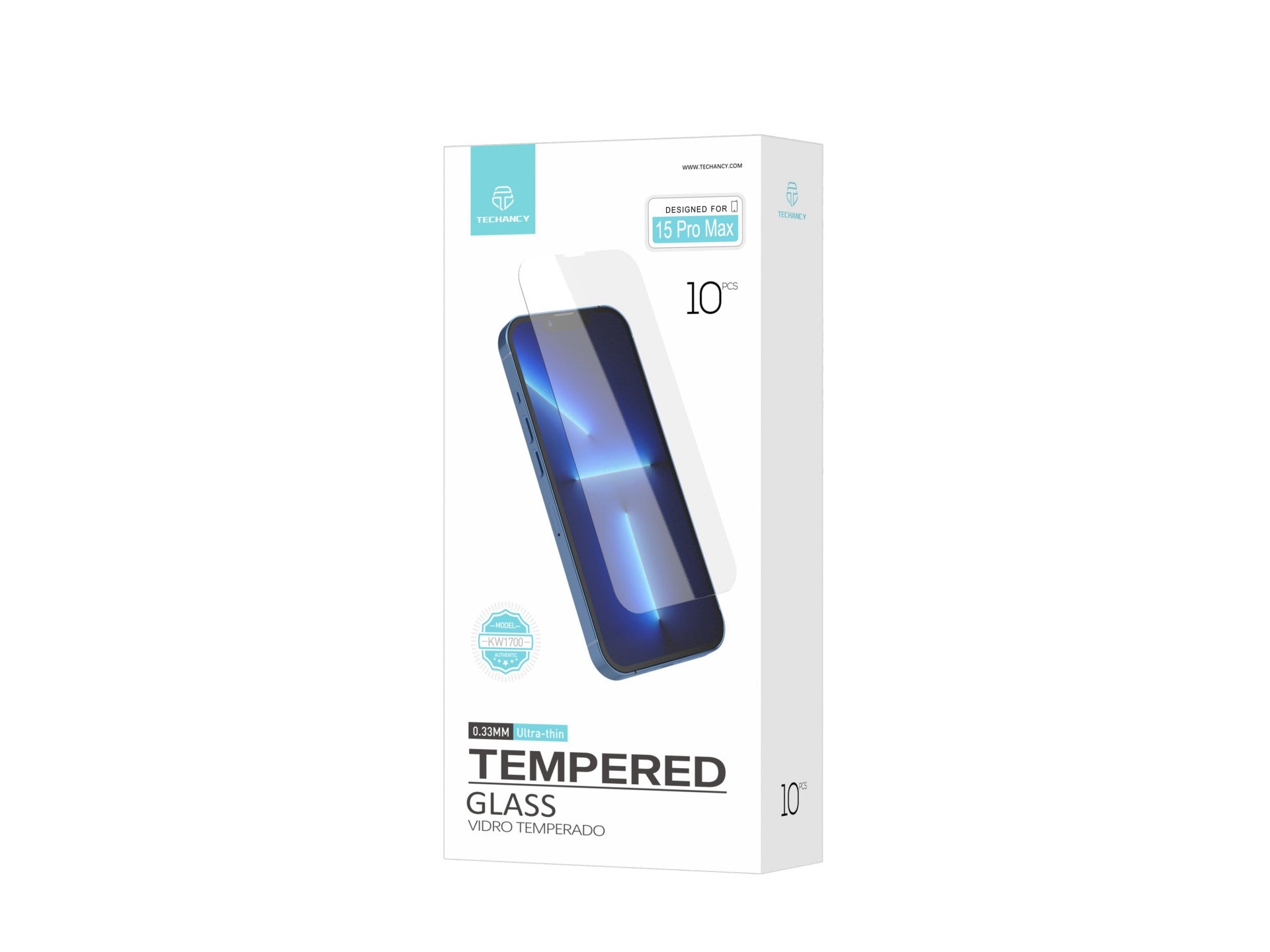 Techancy Película de Vidro Temperado para iPhone 15 Pro Max KW1700 , 0.33MM, Anti-riscos, Alta Transparência, Fácil Aplicação