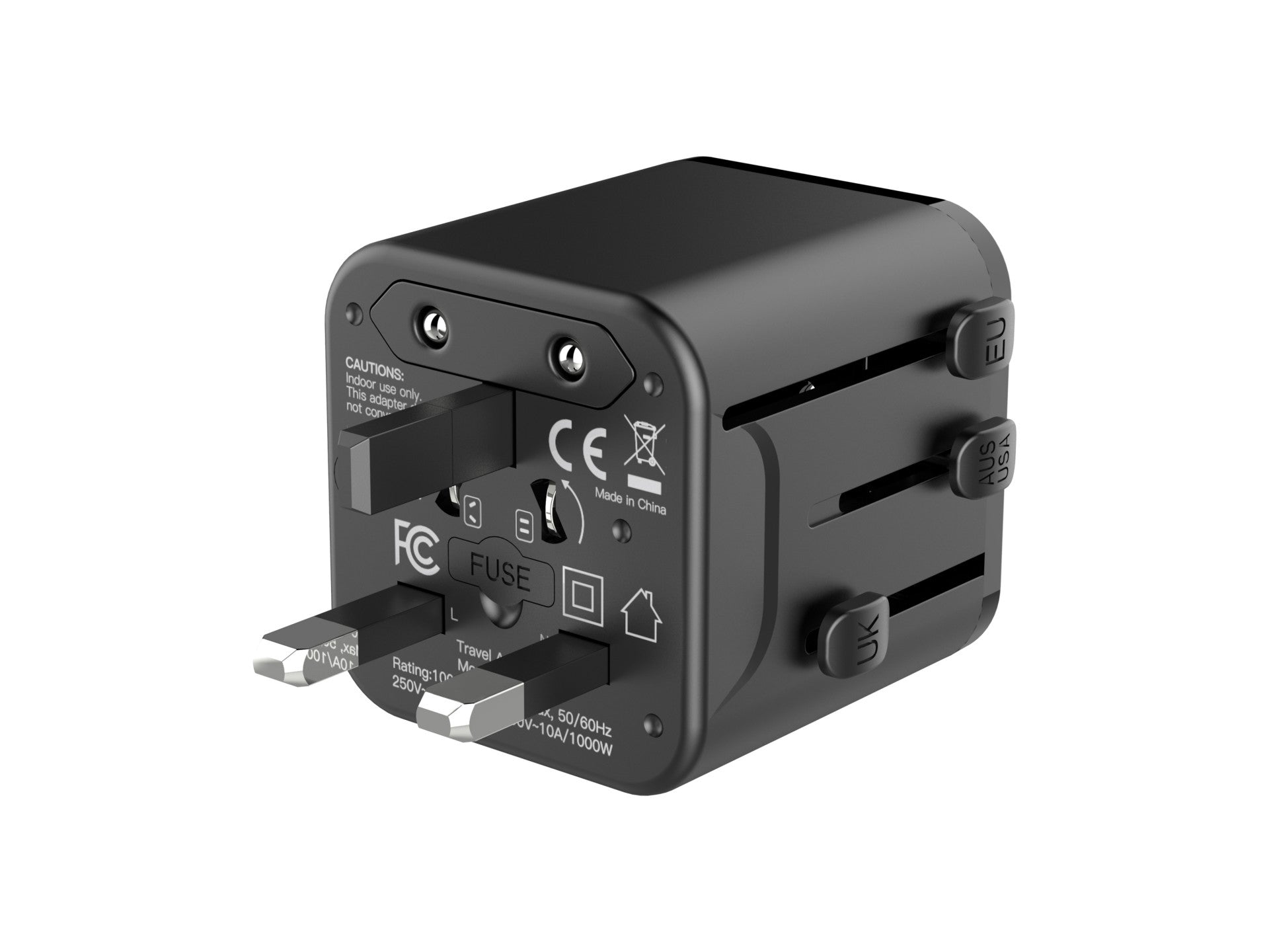 Techancy Universal Travel Adapter MB2502 Converter Worldwide Socket 2500W 10A Compatibility UK EU US AUS Ideal for Travel Black