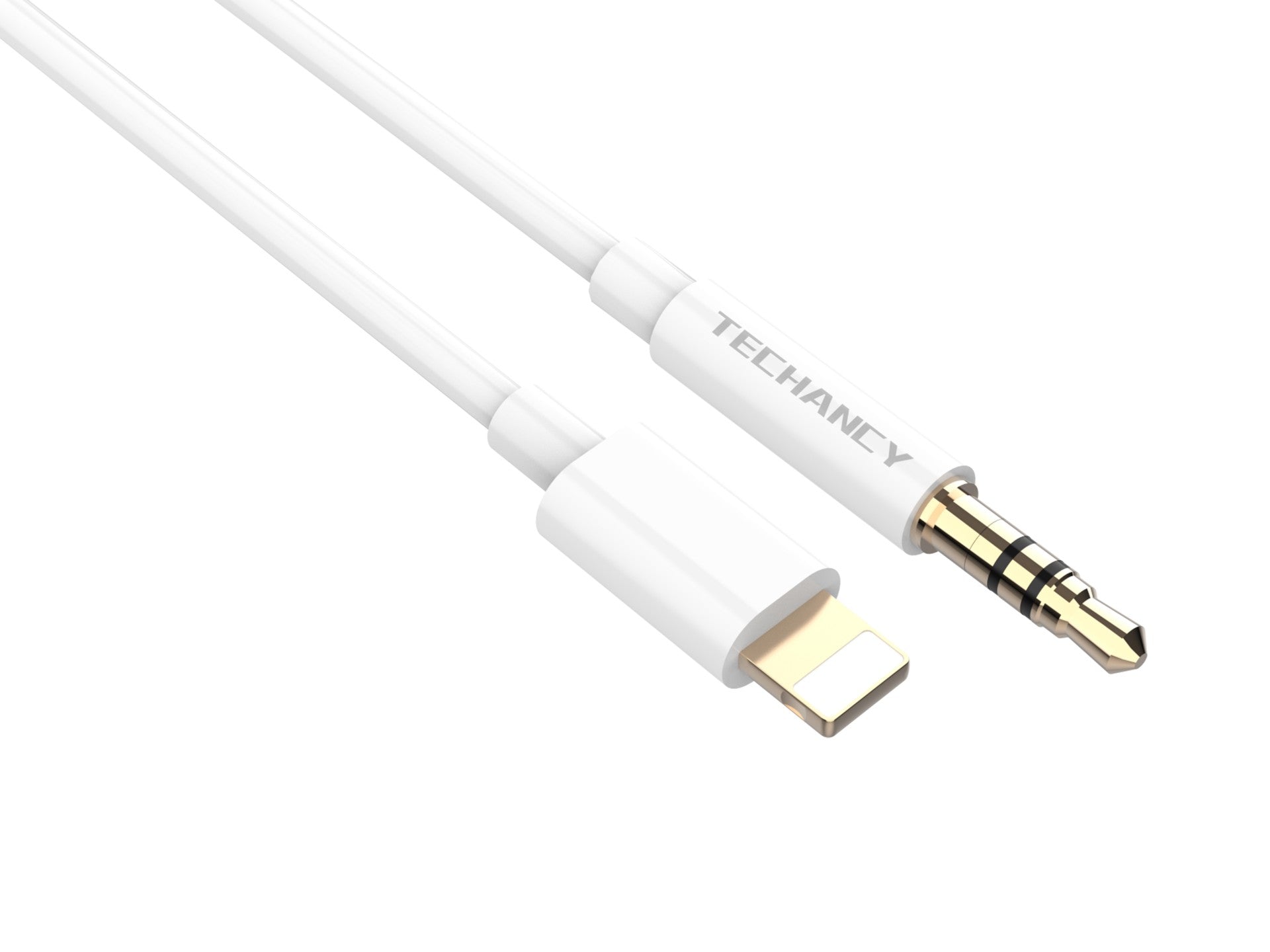 Techancy Cabo Áudio Aux Automotive KQ2602, Iph8/X/11-14 Para 3,5 Mm, 1 Metro, Qualidade De Som Hifi,Branco