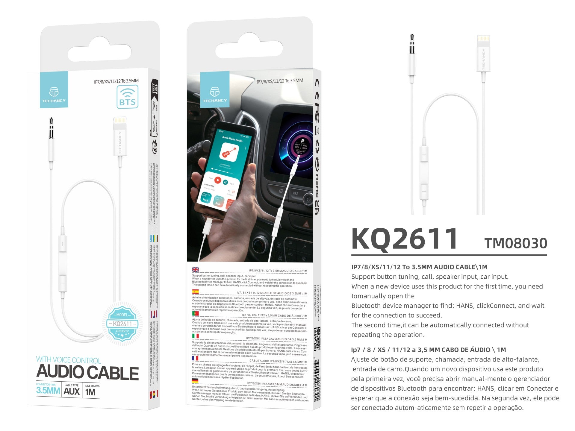 Cargador Techancy TA2802 blanco de 20 W con compatibilidad con PD y QC3.0 y cable USB-C blanco de 1 m