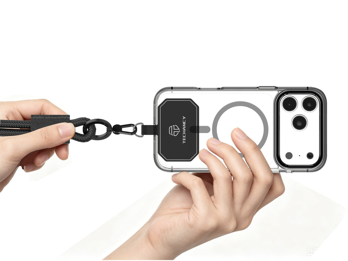 TECHANCY TW2780 Mobile Phone Lanyard, Adjustable 40-70 cm, 8 mm Braided Cord, Neck and Shoulder Strap, Black