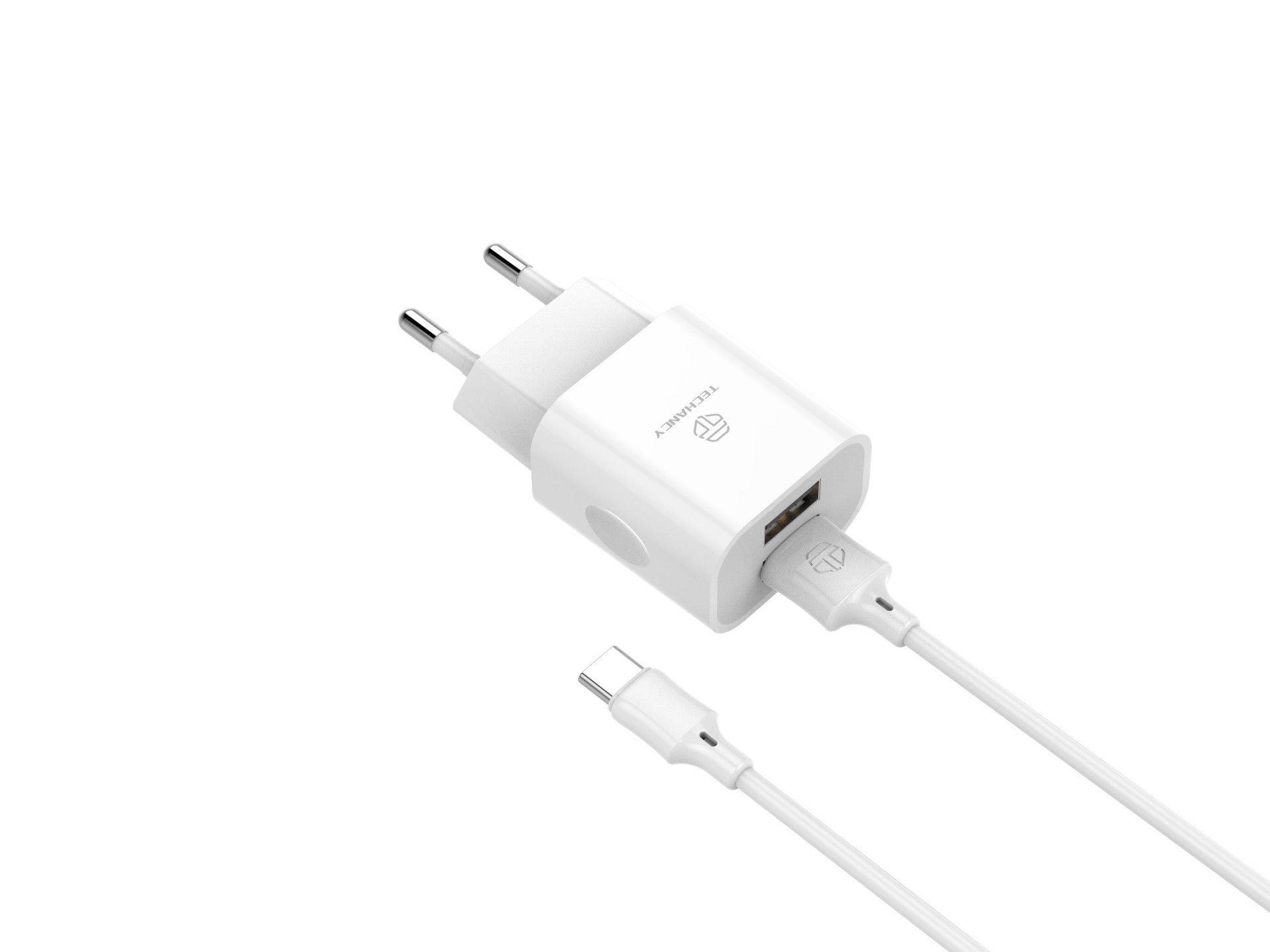 Techancy Carregador De Parede 2usb Branco TA2791,5V-2.4A Carregamento,Conjunto De Cabos Usb-Tipo-C 1m,Suporta Telemóveis Usb-C