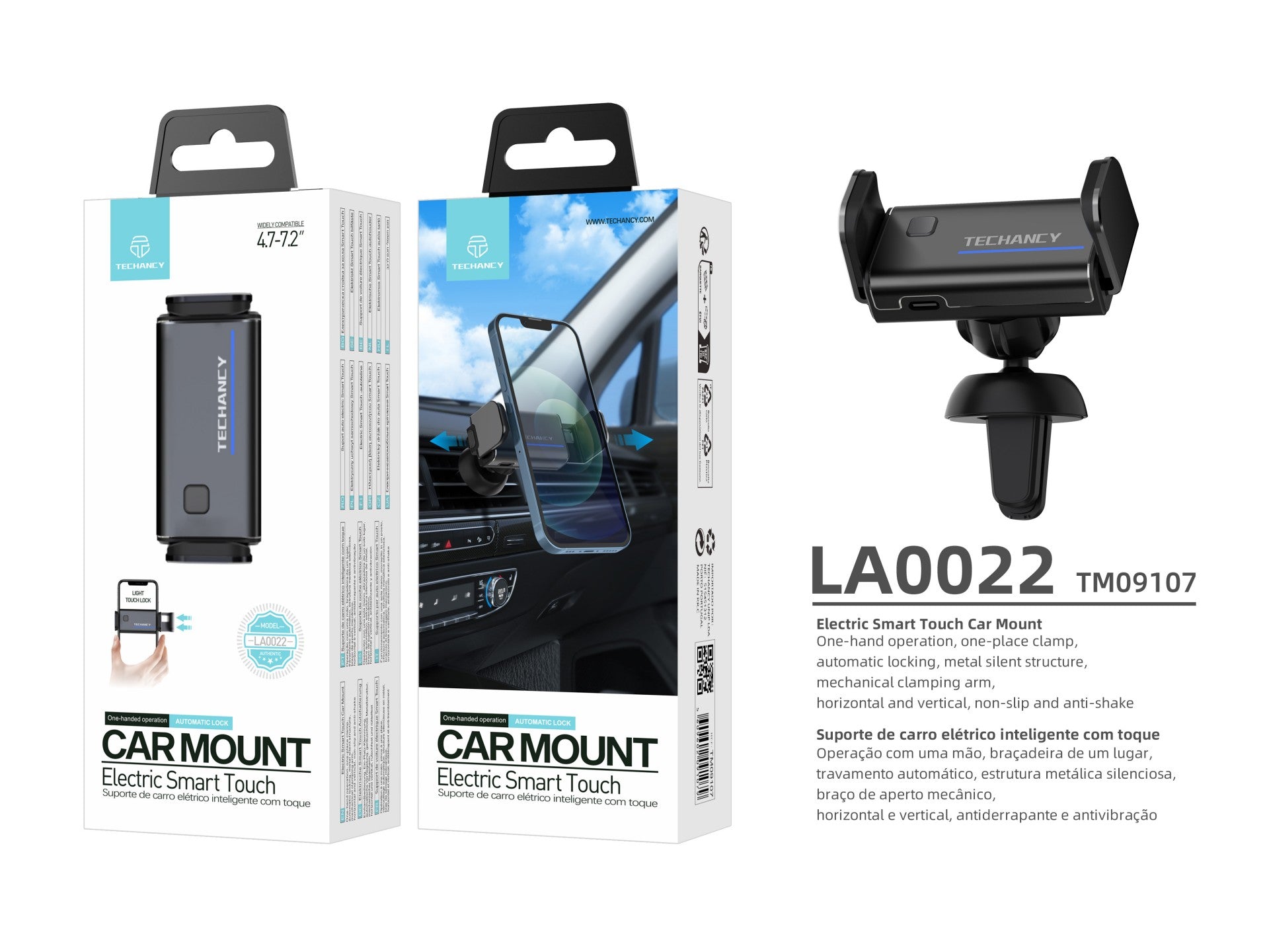 Techancy Suporte Para Veículo Elétrico Preto LA0022, Abertura E Fecho Por Toque Inteligente, Bloqueio Automático,