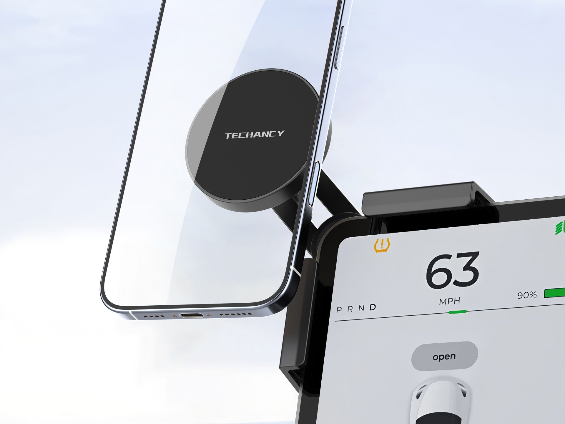 Techancy Magnetic Car Mount TI2342 Compatible MagSafe For Car Screen Monitor Thickness 10-20mm ABS Material Magnet Black