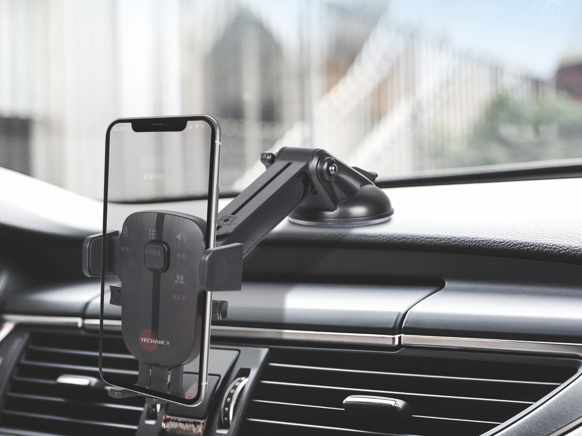 Soporte para teléfono de coche Techancy Ti2252, ventosa de fijación firme, rotación de 360°, desbloqueo con una llave.
