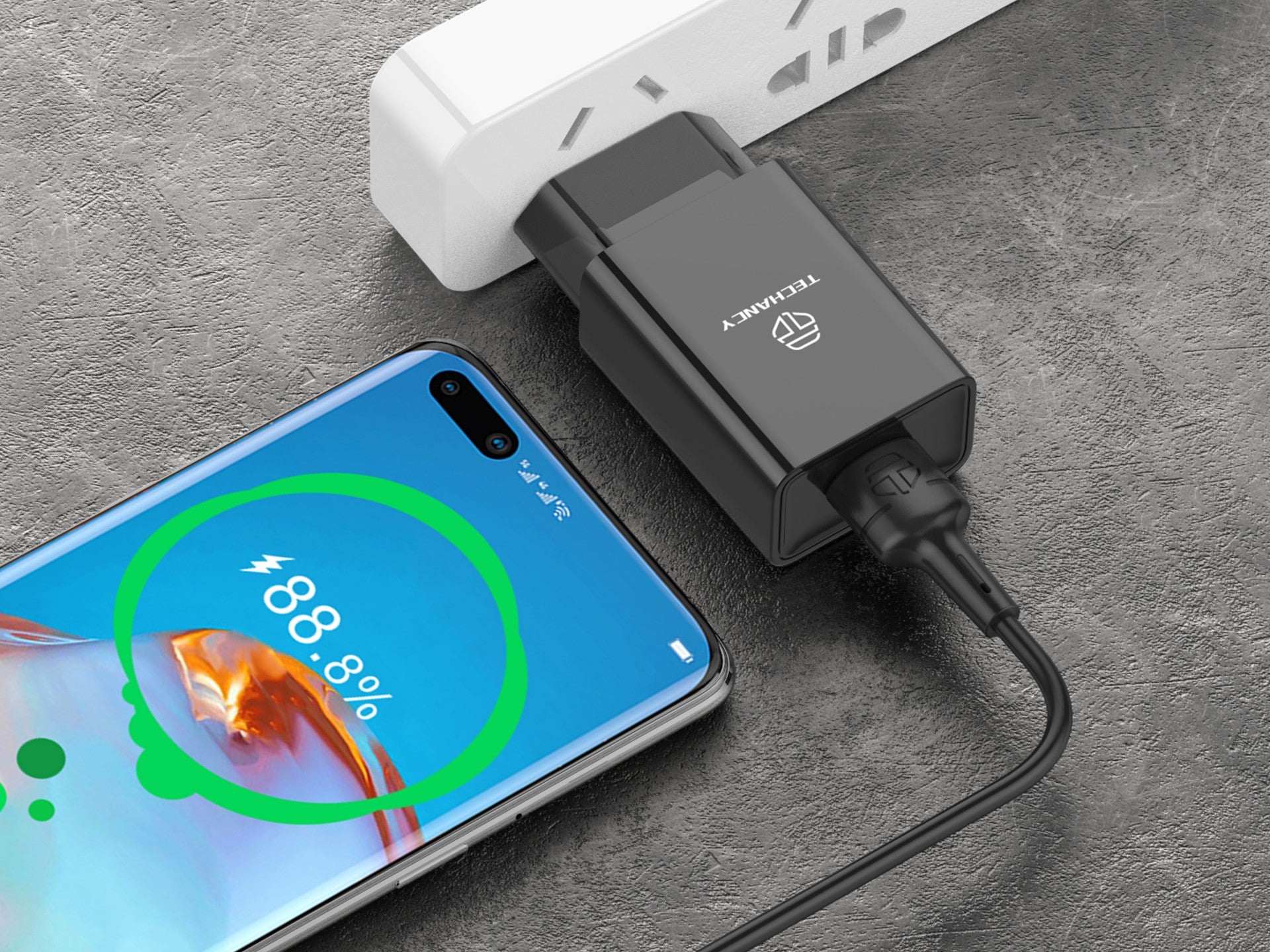 Techancy Carregador De Telemóvel Preto TA2788, Saída Usb 5v-2.4a Carregamento, Conjunto De Carregador De Cabo Usb-Tipo C 1m