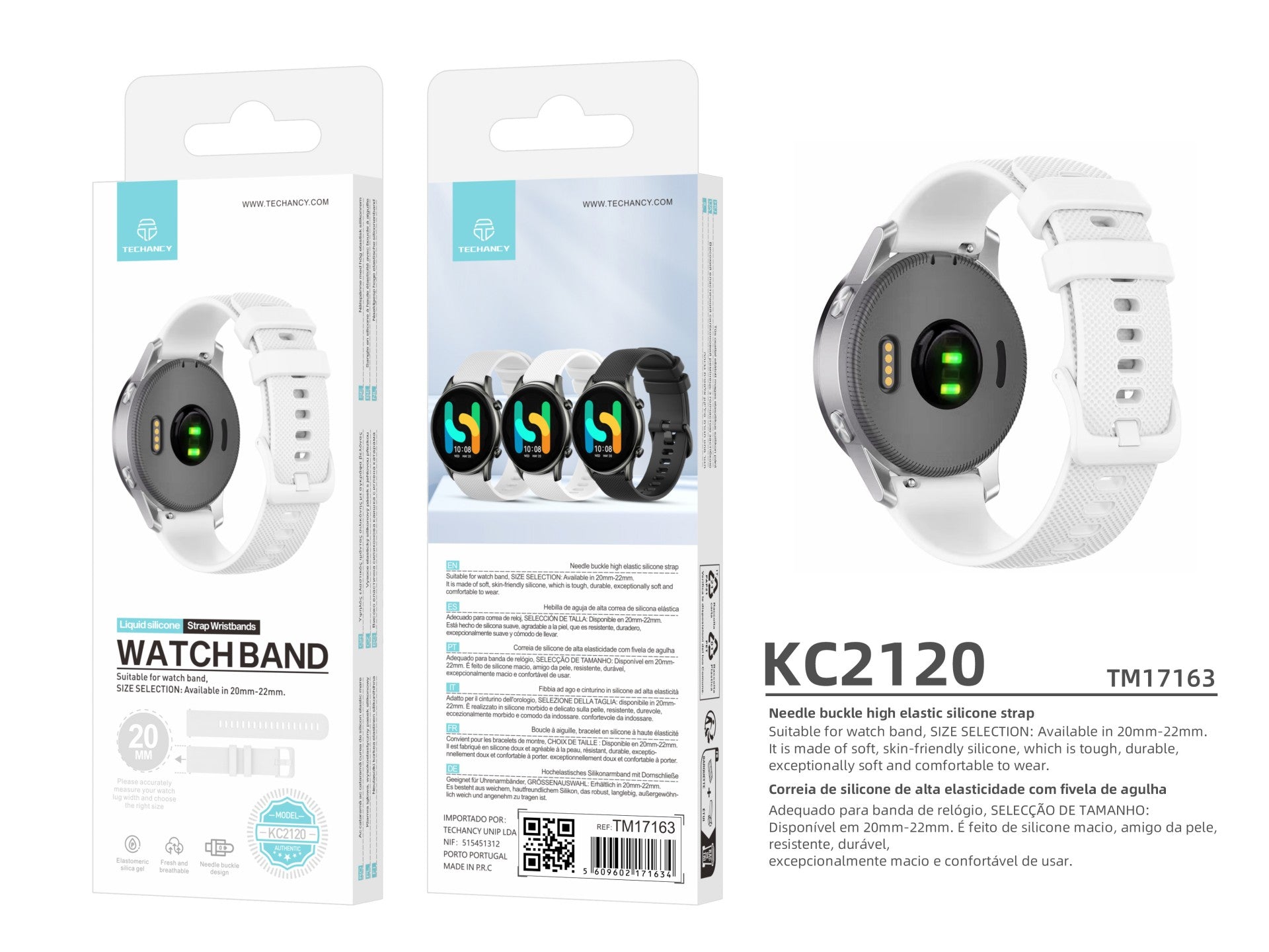 Techancy Pulseira De Relógio Inteligente Branca De 20mm KC2120, Compatível Com Samsung Galaxy Watch/Huawei Watch