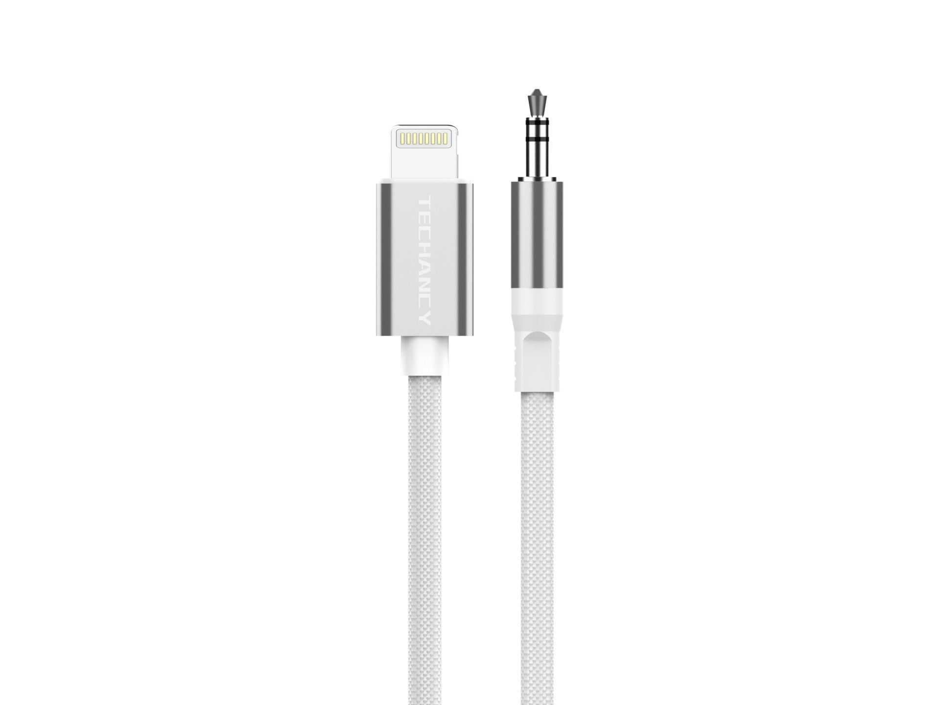 Cable de audio digital Techancy KQ2604 de 8 pines a 3,5 mm, 1 m, trenzado, compatible con teléfonos móviles, audio para coche y auriculares, blanco.