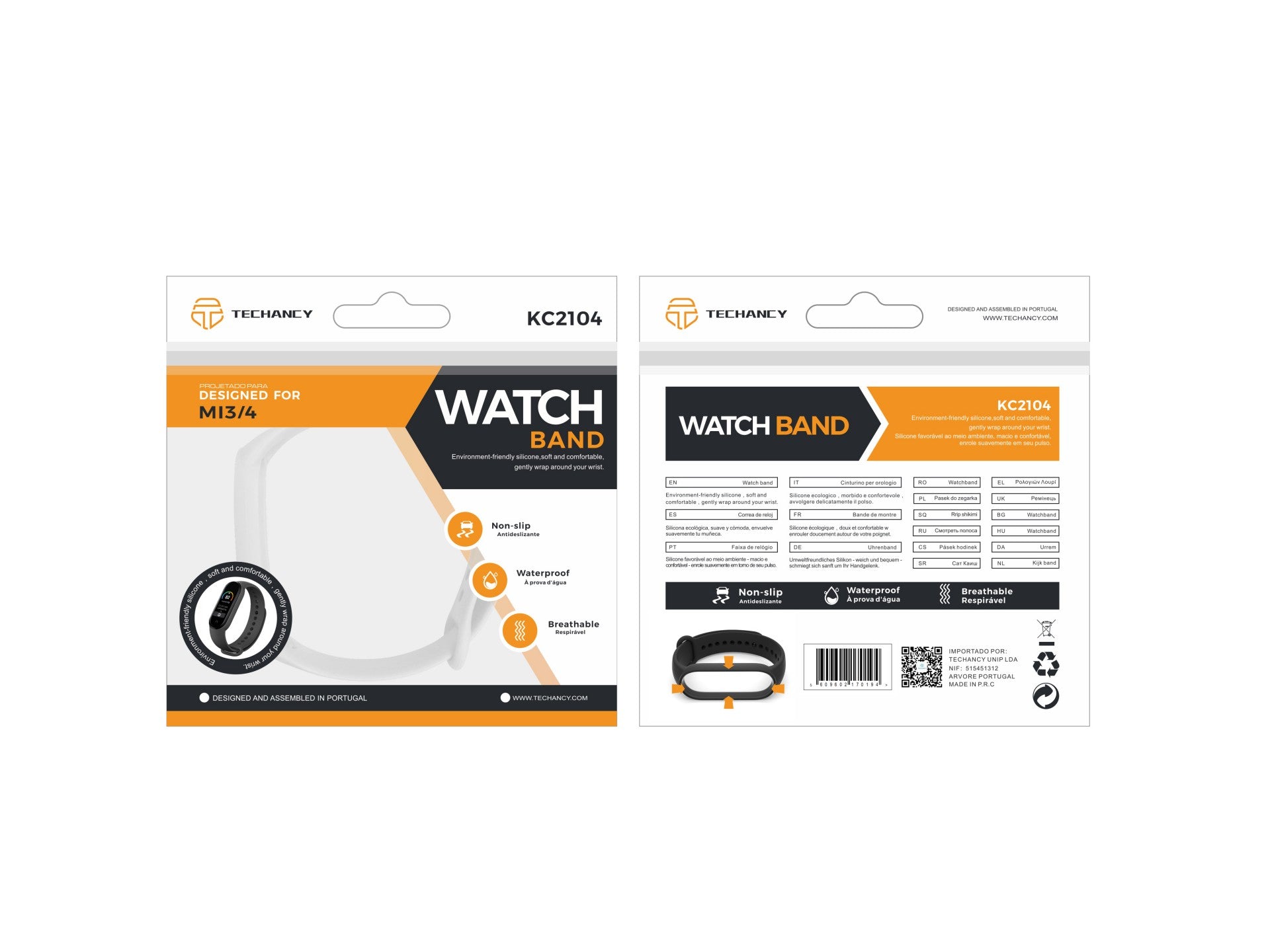 Techancy White Silicone Wristband KC2104, Compatible with Mi3/4 Smart Band, Made of Silicone, Soft and Comfortable.