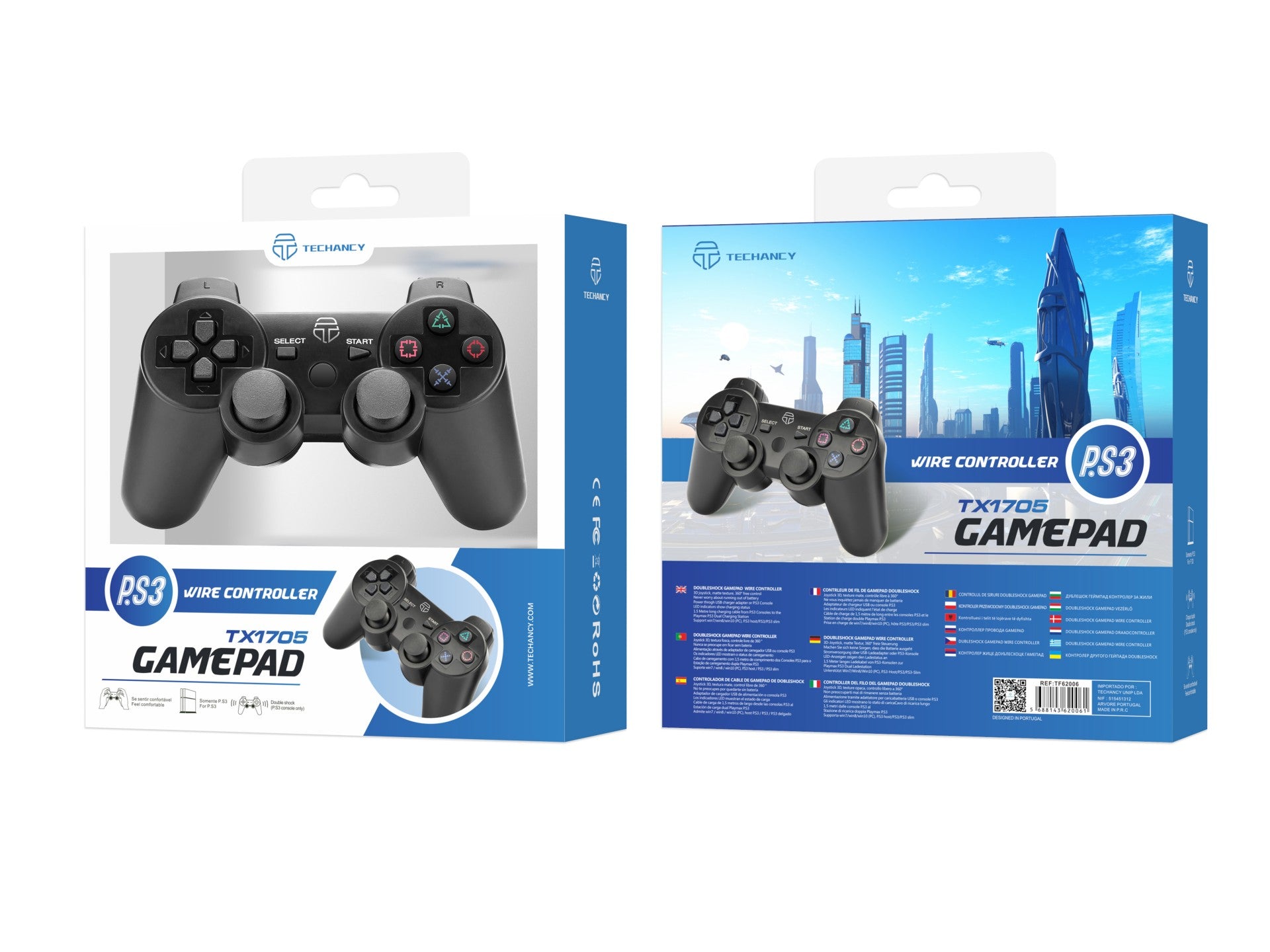 Techancy TX1705 Wired USB Gaming Controller for PS3 + PC, with Dual Joysticks and Vibration Feedback, Black
