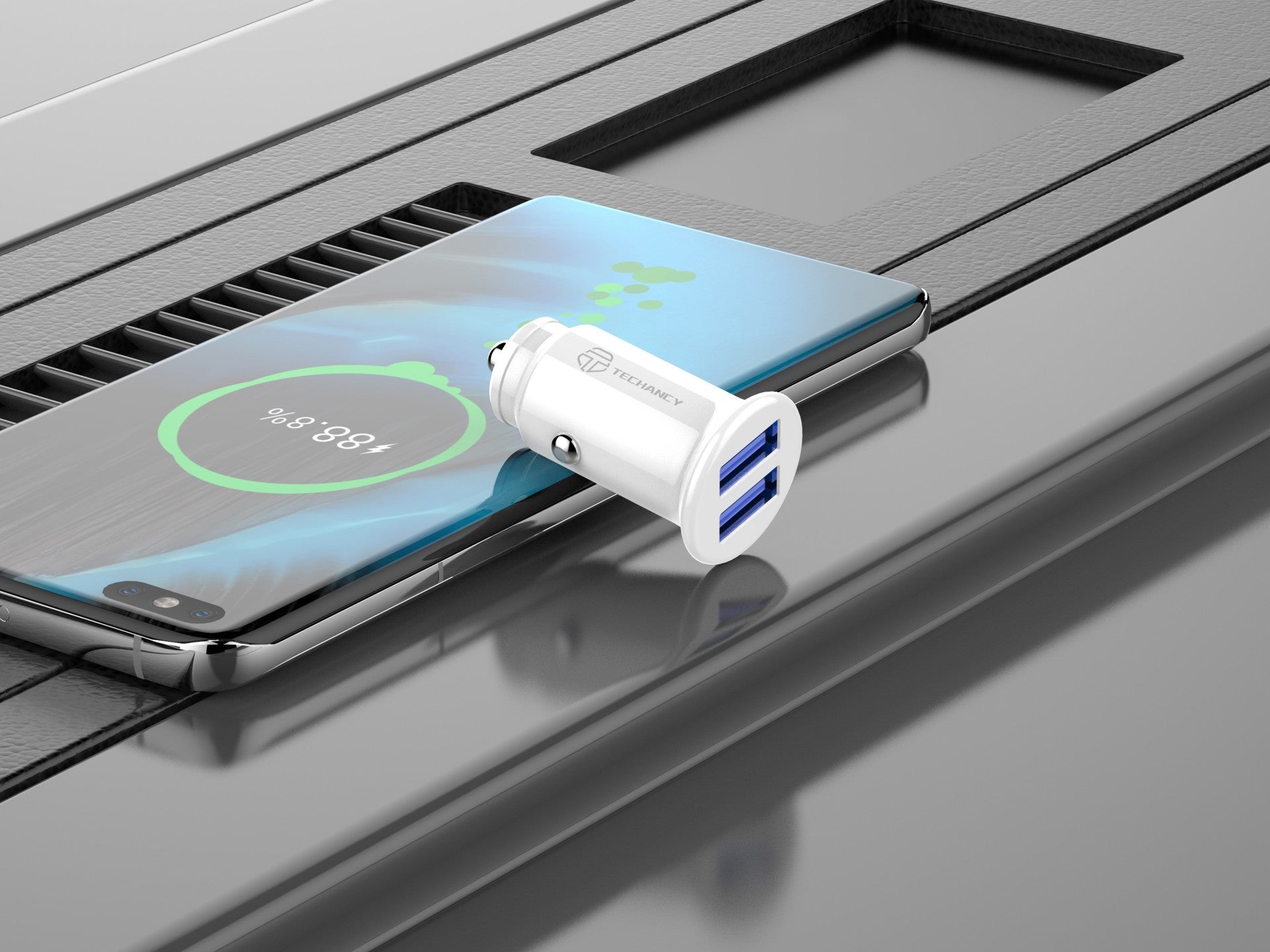 Techancy Mini Car Charger TC6417, 2 USB 2.4A Charging, Compatible with Trucks and Cars, White