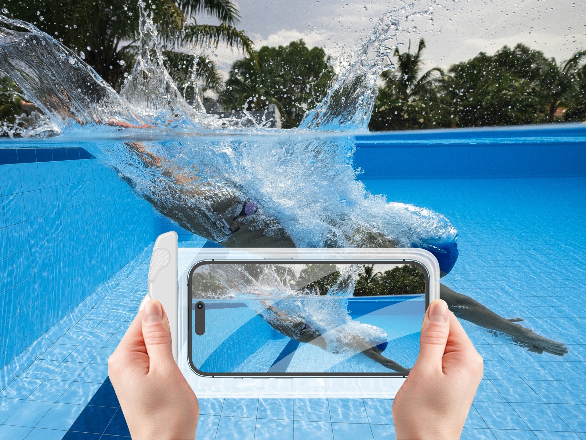 Funda para celular Techancy , impermeable, blanca, TU7453. Capacidad extra grande de 7.2 pulgadas y certificación IPX8.