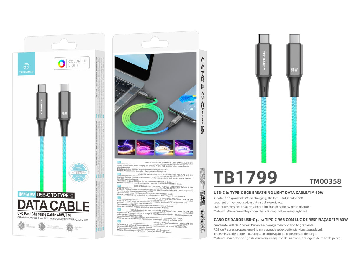 Cabo Techancy RGB 1 m — USB-C para USB-C (TM00358, 5)