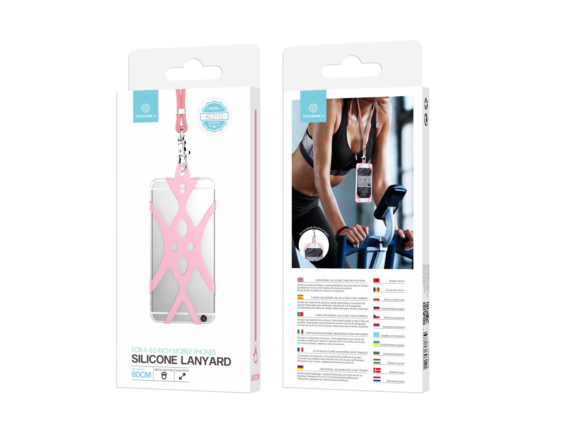 Correia universal de silicone para telemóvel Techancy, 80 cm, KC2113, compatível com todos os modelos de telemóvel, cor rosa