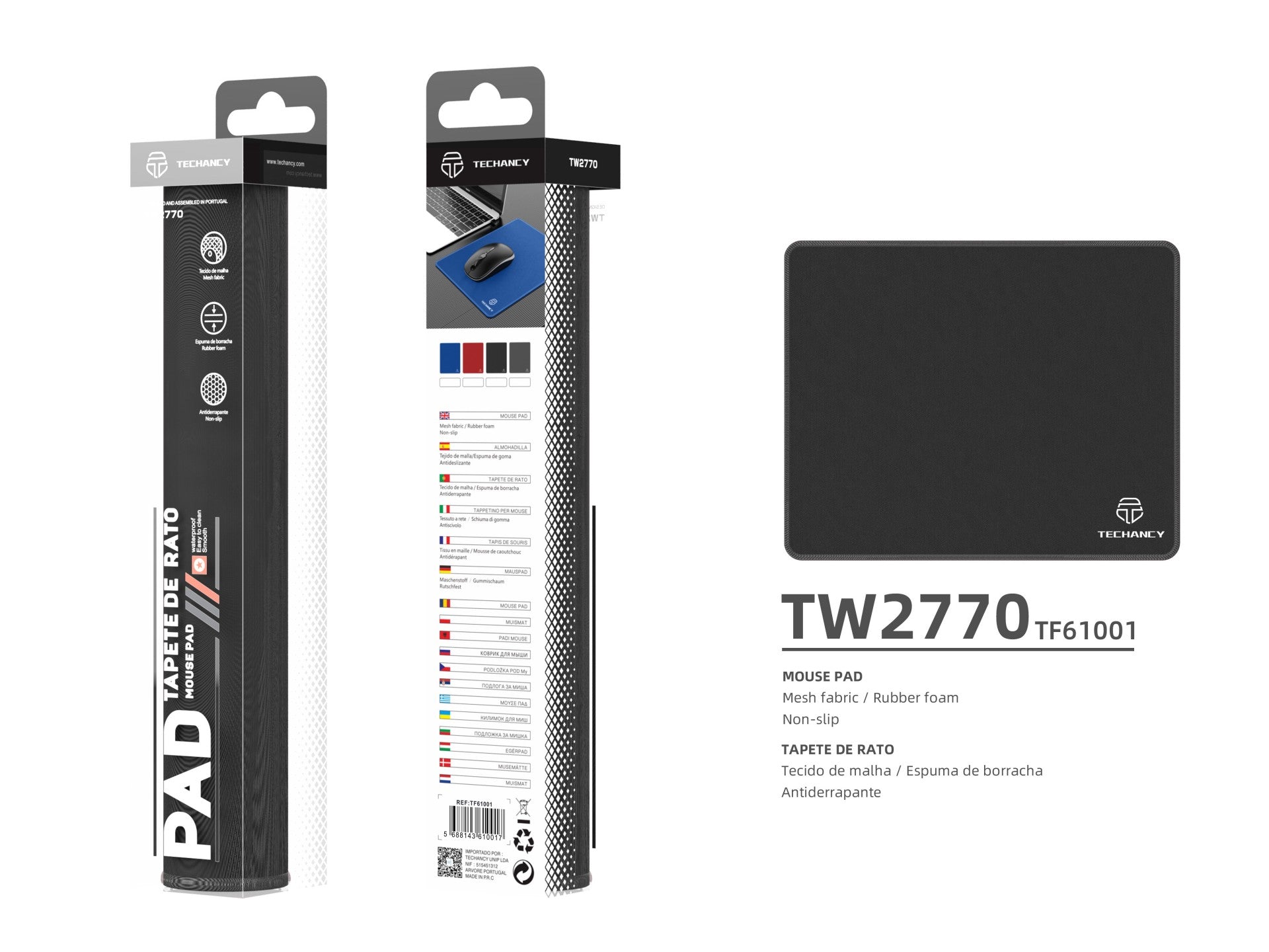 Tapete para rato Techancy 21*26 cm, TW2770, borracha antiderrapante, adequado para jogos de PC, preto