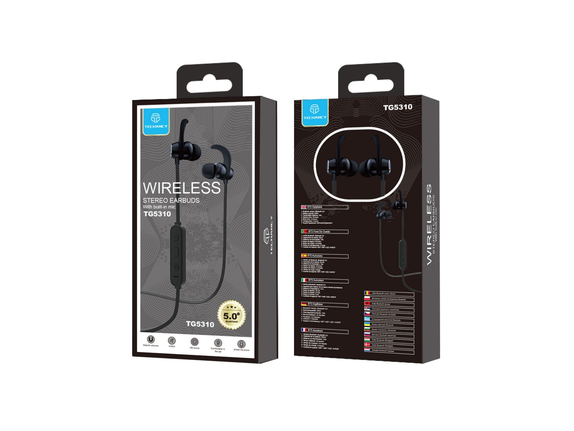 Techancy Sports Wireless Bluetooth Headphones, TG5310, Black