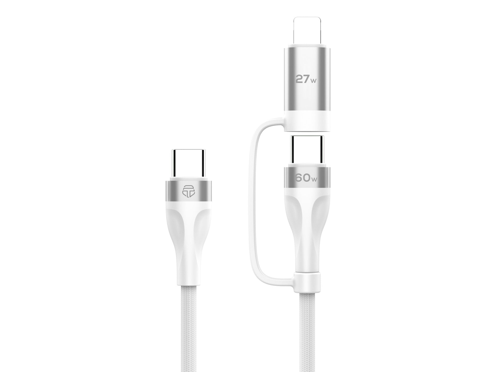 Techancy Cabo de carregamento rápido 2 em 1 TB1744 1m USB-C para USB-C 60W e USB-C para Lightning 27W cabo durável para vários dispositivos