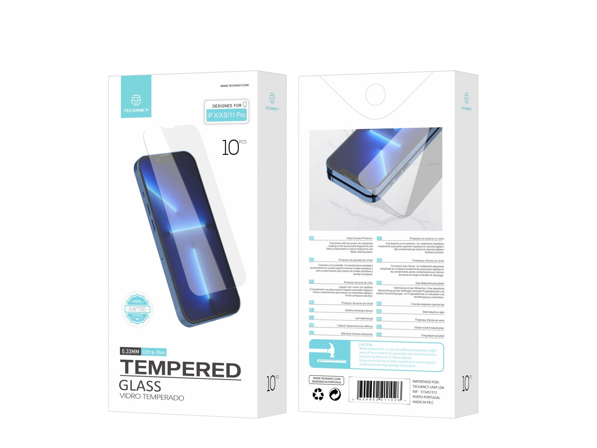 Techancy Película de Vidro Temperado para iPhone X/Xs/11 Pro KW1700 , 0.33MM, Anti-riscos, Alta Transparência, Fácil Aplicação
