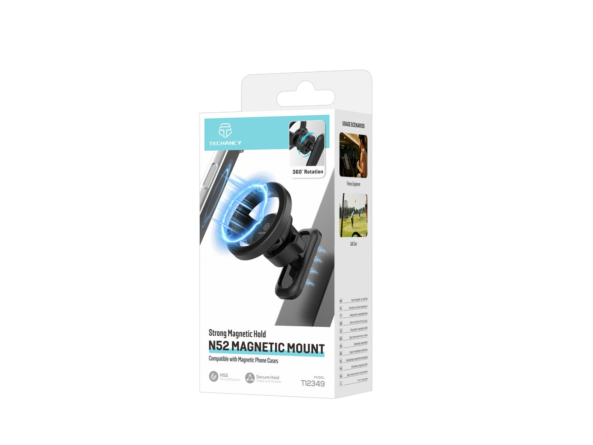 Suporte Magnetico Dupla Face para Telemovel Techancy TI2349, Imanes N52, Rotacao 360 Graus, Dobravel, Multiusos, Preto