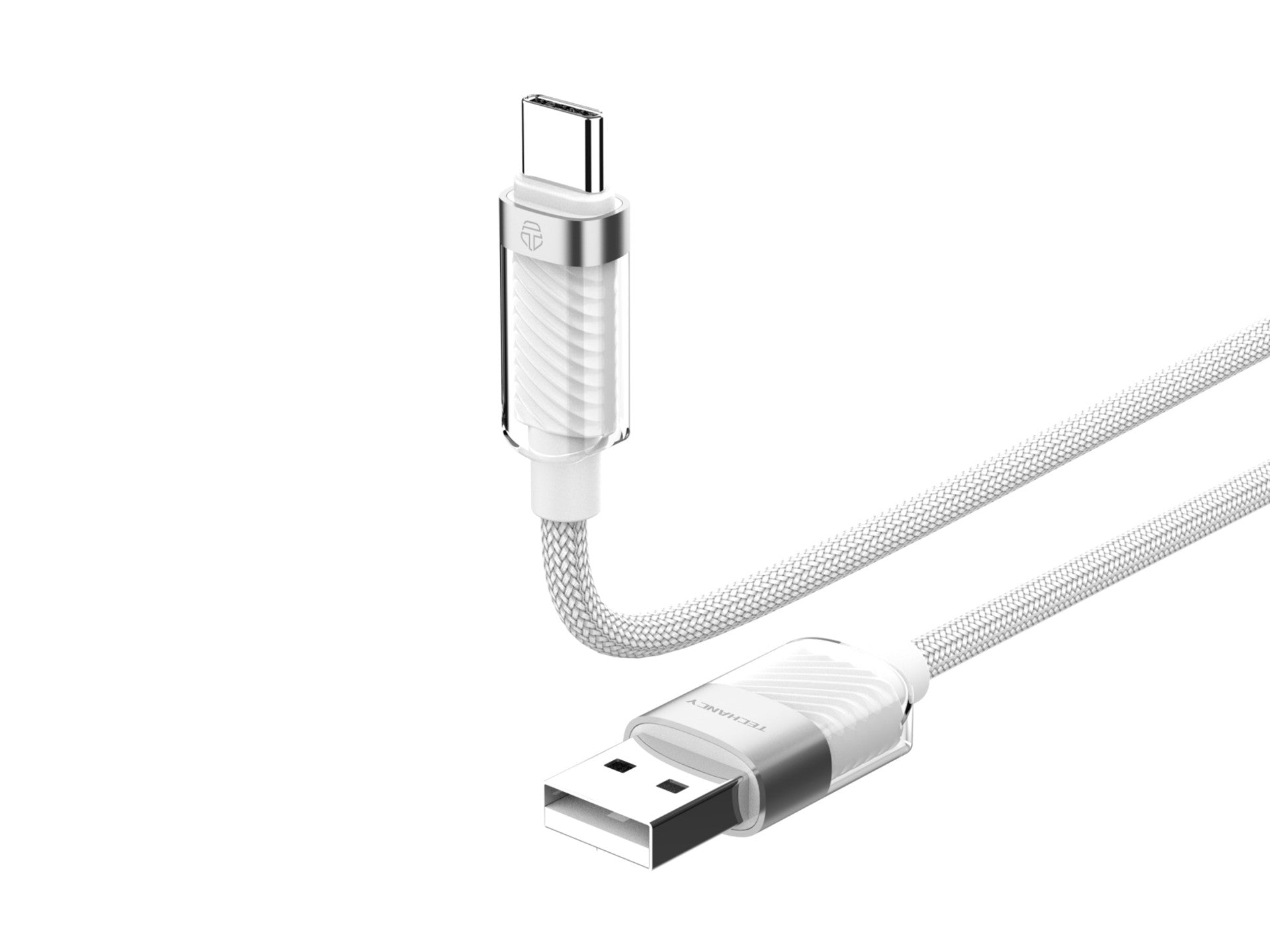 Techancy Cabo De Dados Usb Type-C 1m/3A Branco TV1780 Para Carregamento Rápido De Smartphones, Tablets E Computadores Portáteis