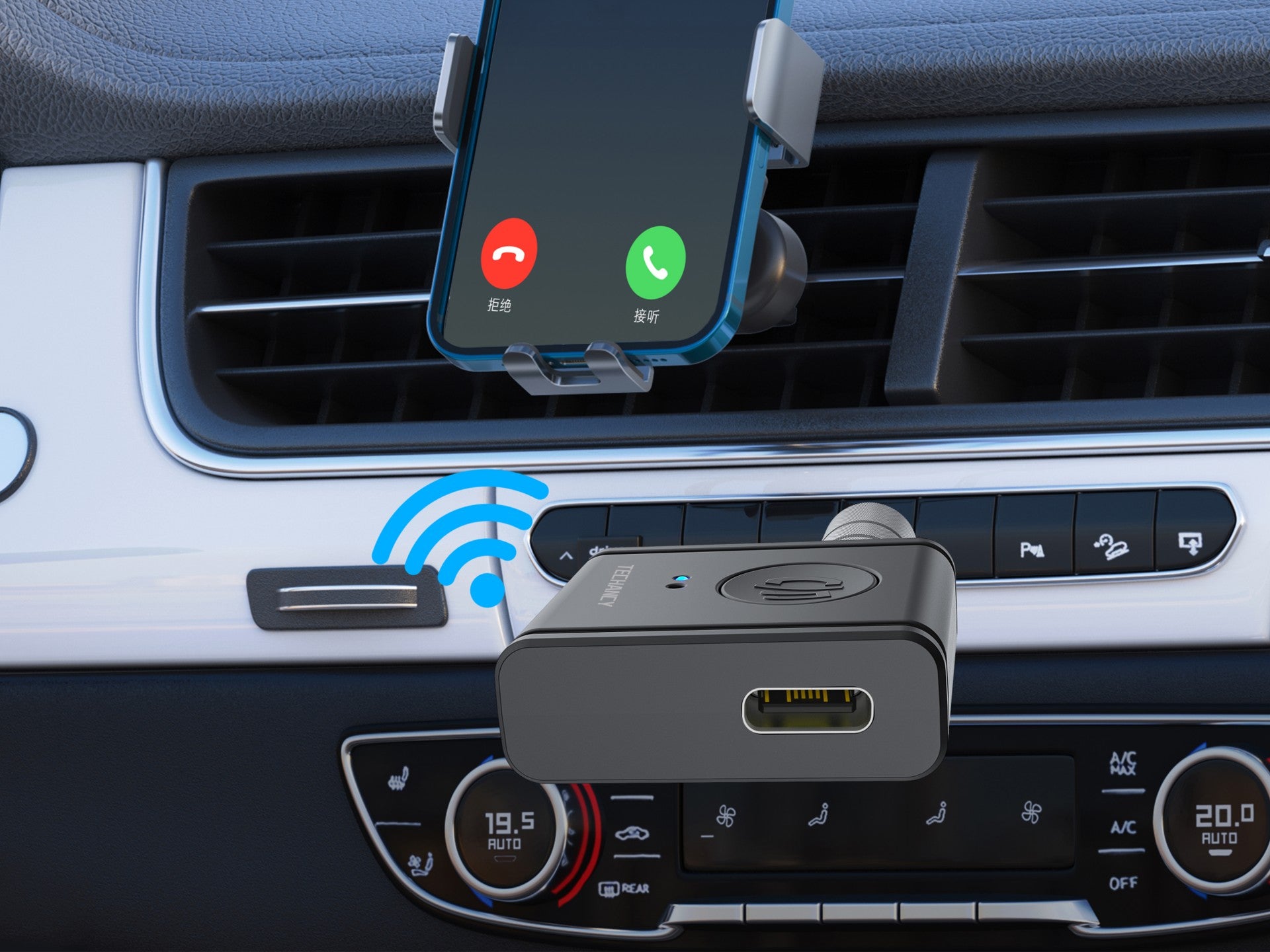 Techancy Receptor AUX Sem Fios TQ5908 Bluetooth 5.3, Audio Carro, Som Casa, Auriculares, Compacto e Portatil