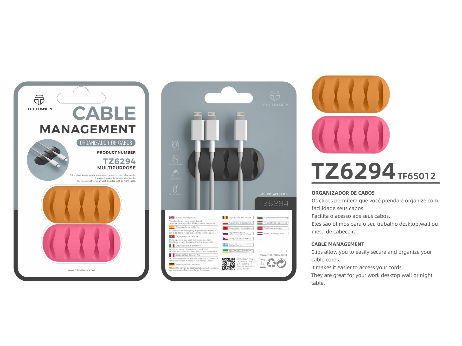 Suporte para cabos Techancy, TZ6294, 2 unidades, organizador de cabos, laranja + rosa