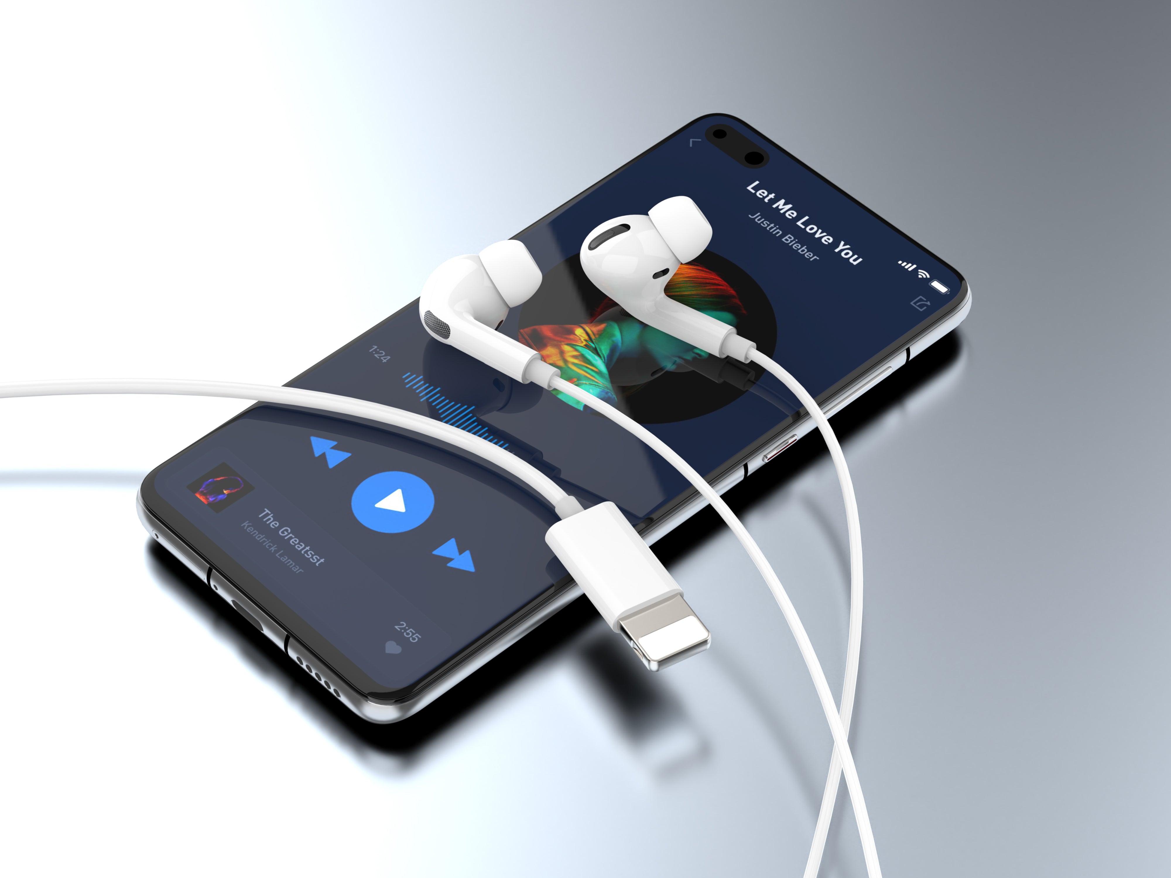 Techancy TD8038 White Wired In-Ear Headphones with Lightning Connector, Integrated Microphone, Compatible with iPhone/iPad