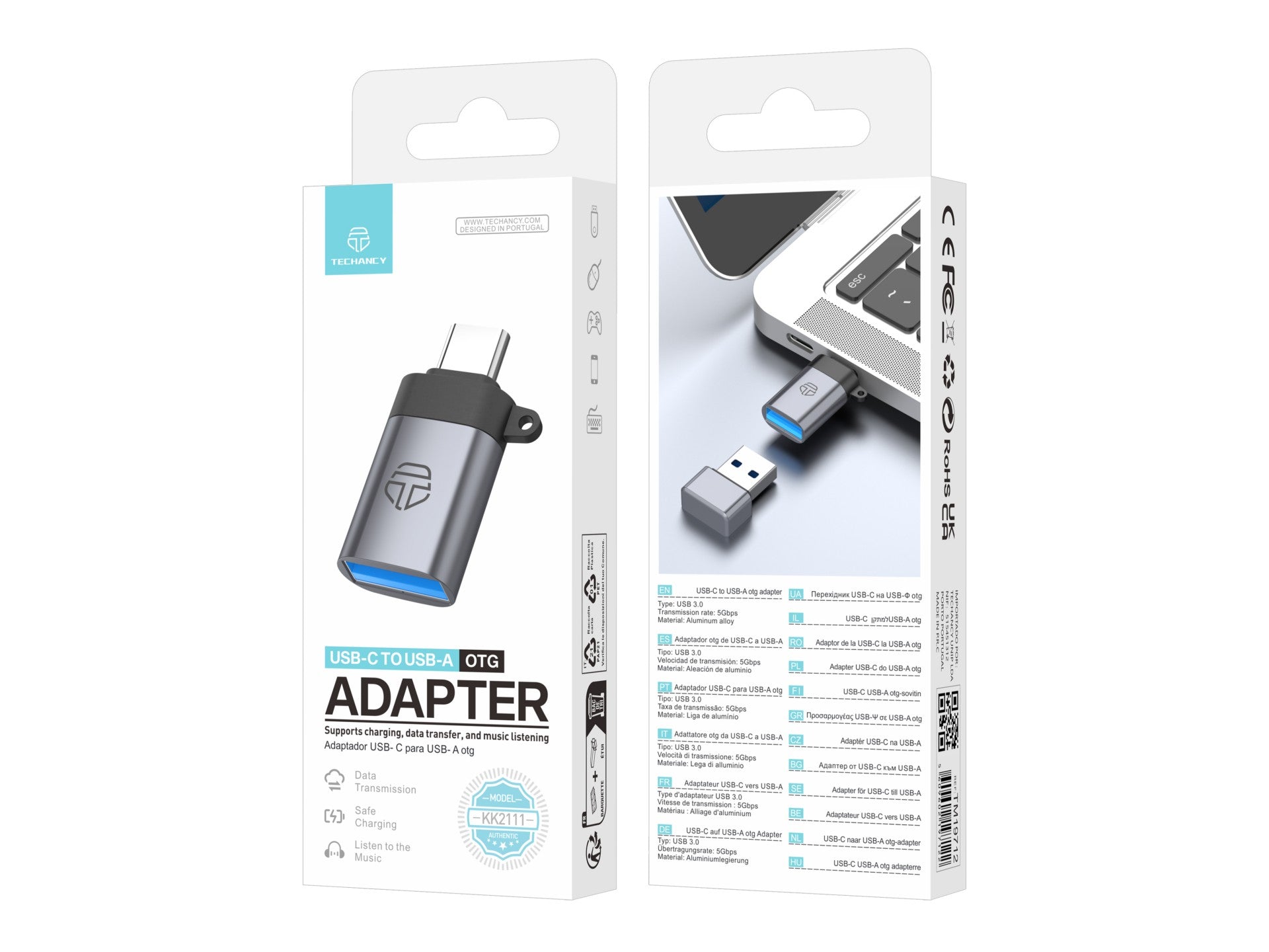 Techancy USB-C to USB-A OTG Adapter KK2111, High Transfer Speed, Safe Charging and High Compatibility