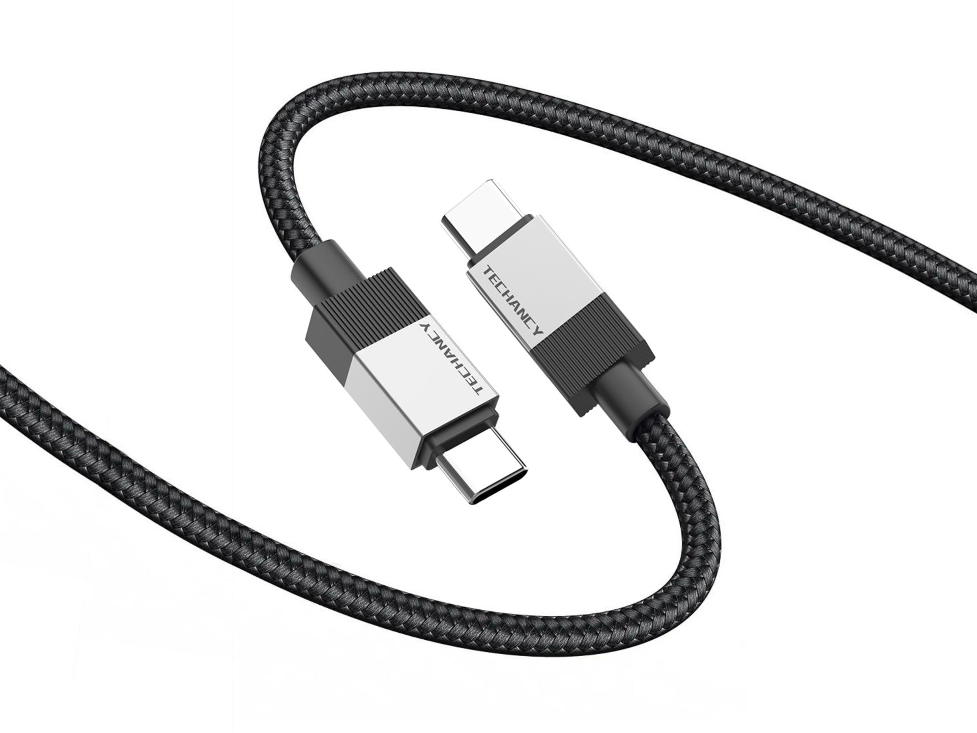 Techancy PD Data Cable TB1800, 60W, 1m Black, USB-C to USB-C, Aluminum Alloy Connector, Locked Design, Fast Charging