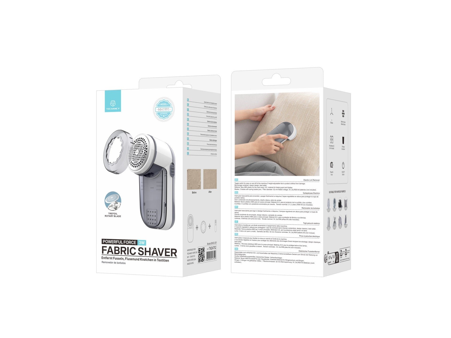 Techancy Removedor de Borbotos Elétrico Cinza MH1991, 3 Ajustes de Altura, Duas Velocidades, Ideal para Tecidos e Roupas