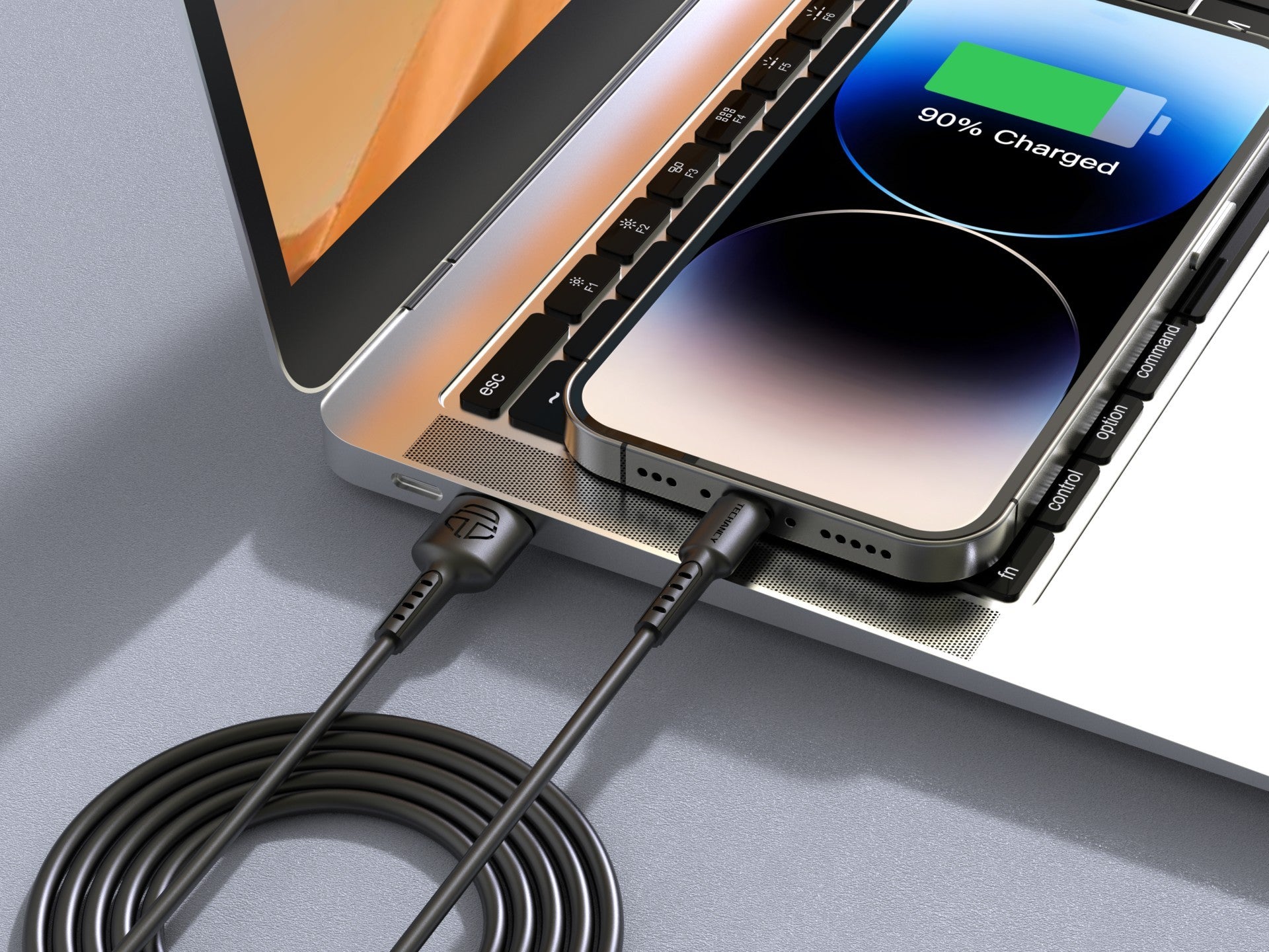 Techancy Cabo De Dados Preto TB1628, Cabo De Carregamento Rápido Usb Para Lightning, 3 M/2,4 A, Compatível Com Iphone/Ipad