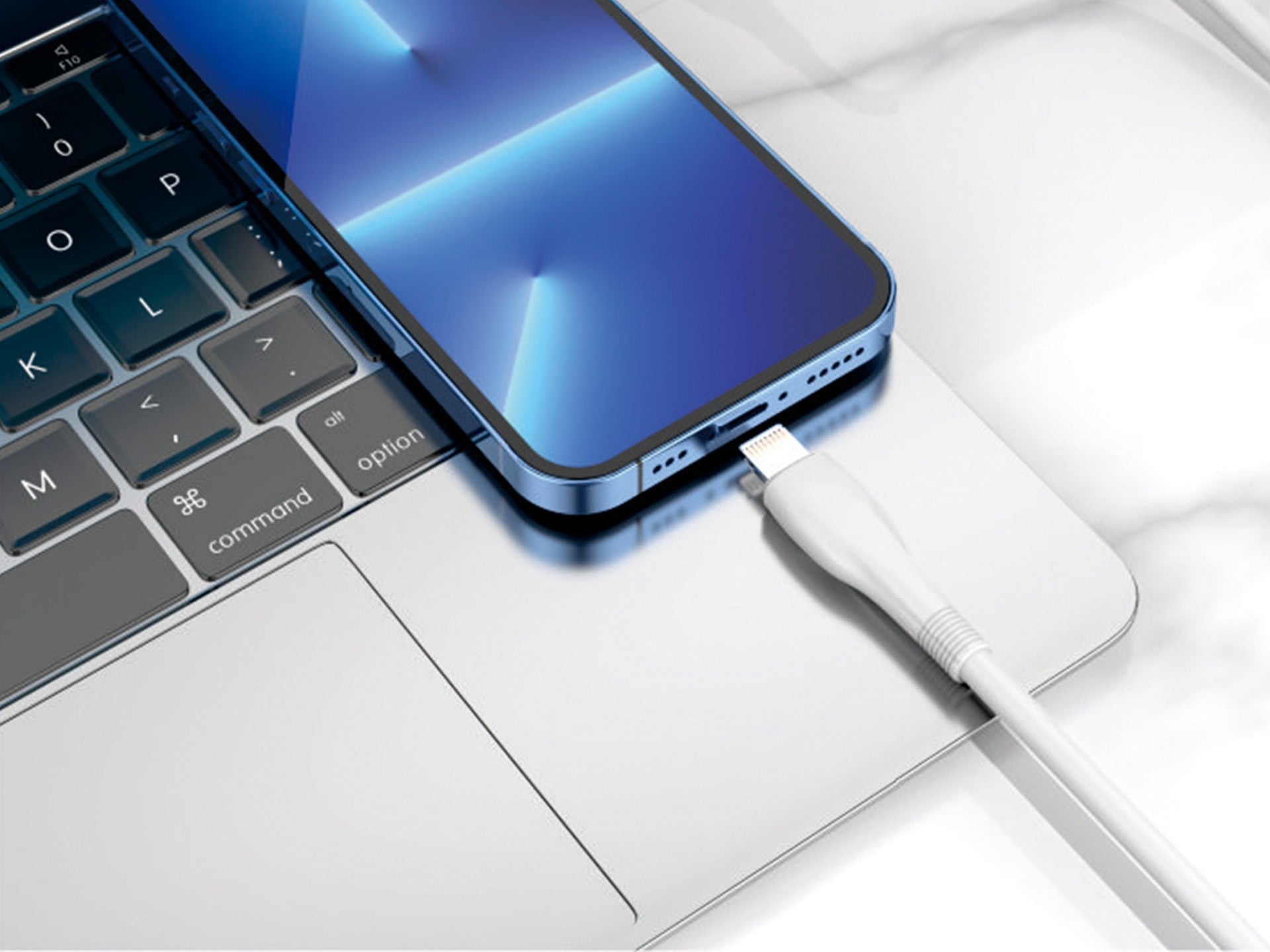 Techancy Super Fast Charging Data Cable 6A White TB1763, USB-IP8/X/11-14 Port, 1M Long, Fast Charging