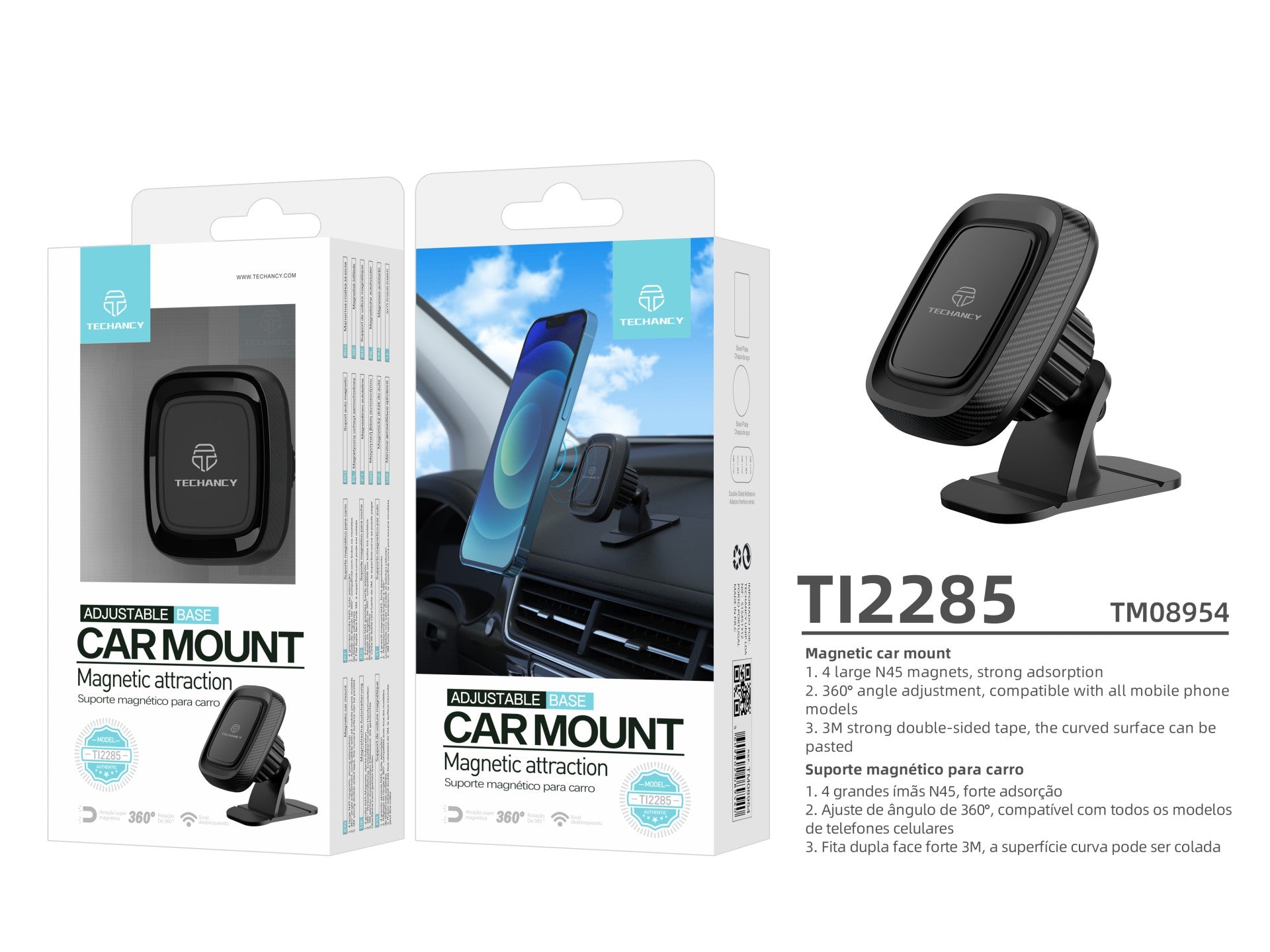 Soporte magnético para teléfono de coche Techancy Ti2285, con gran capacidad de adsorción magnética. Negro y rojo.