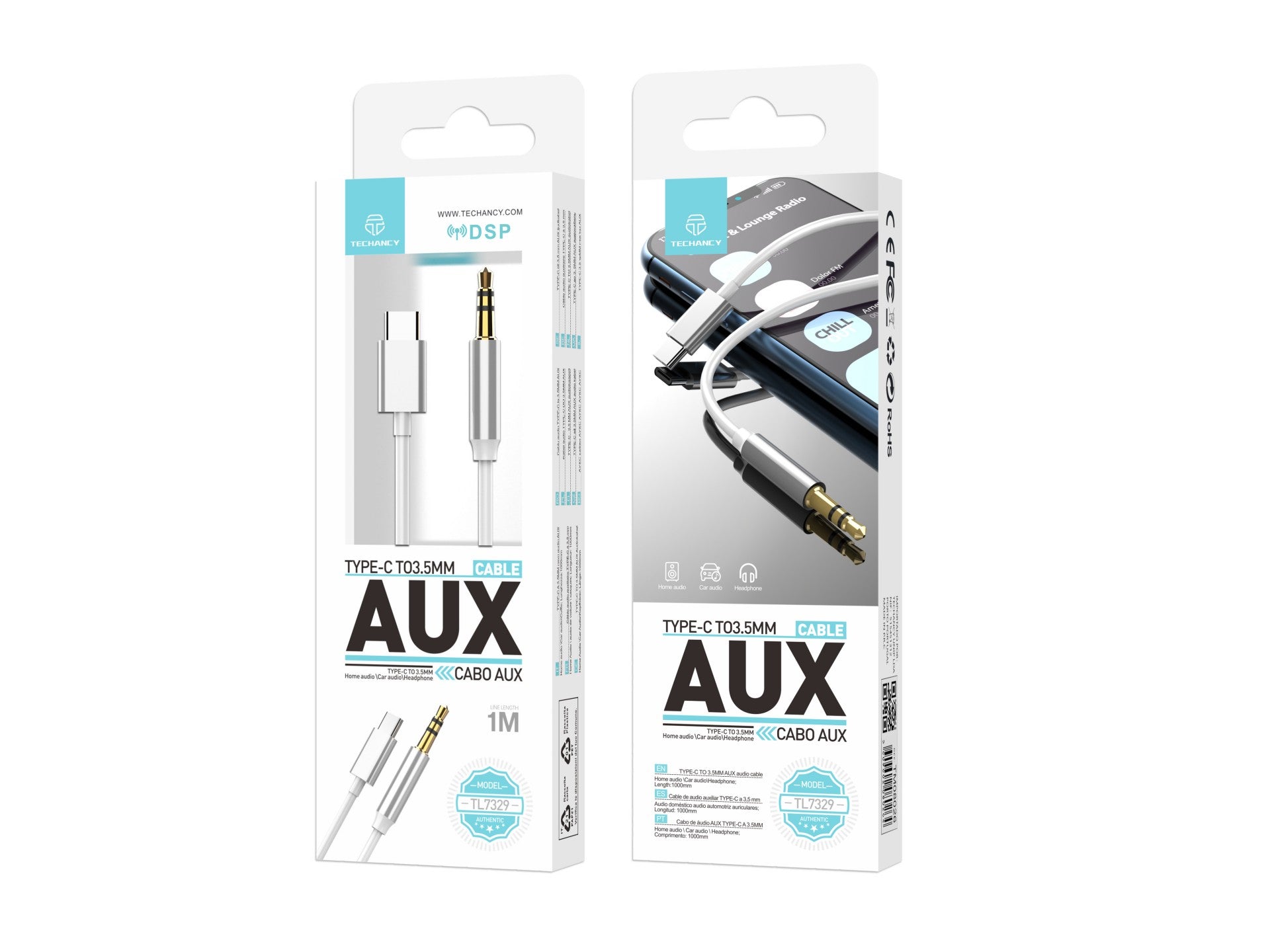 Techancy Cabo De Áudio Aux TL7329, Tipo-C Para 3.5mm, 1m, Para Áudio Automotivo E Fones, Som De Qualidade