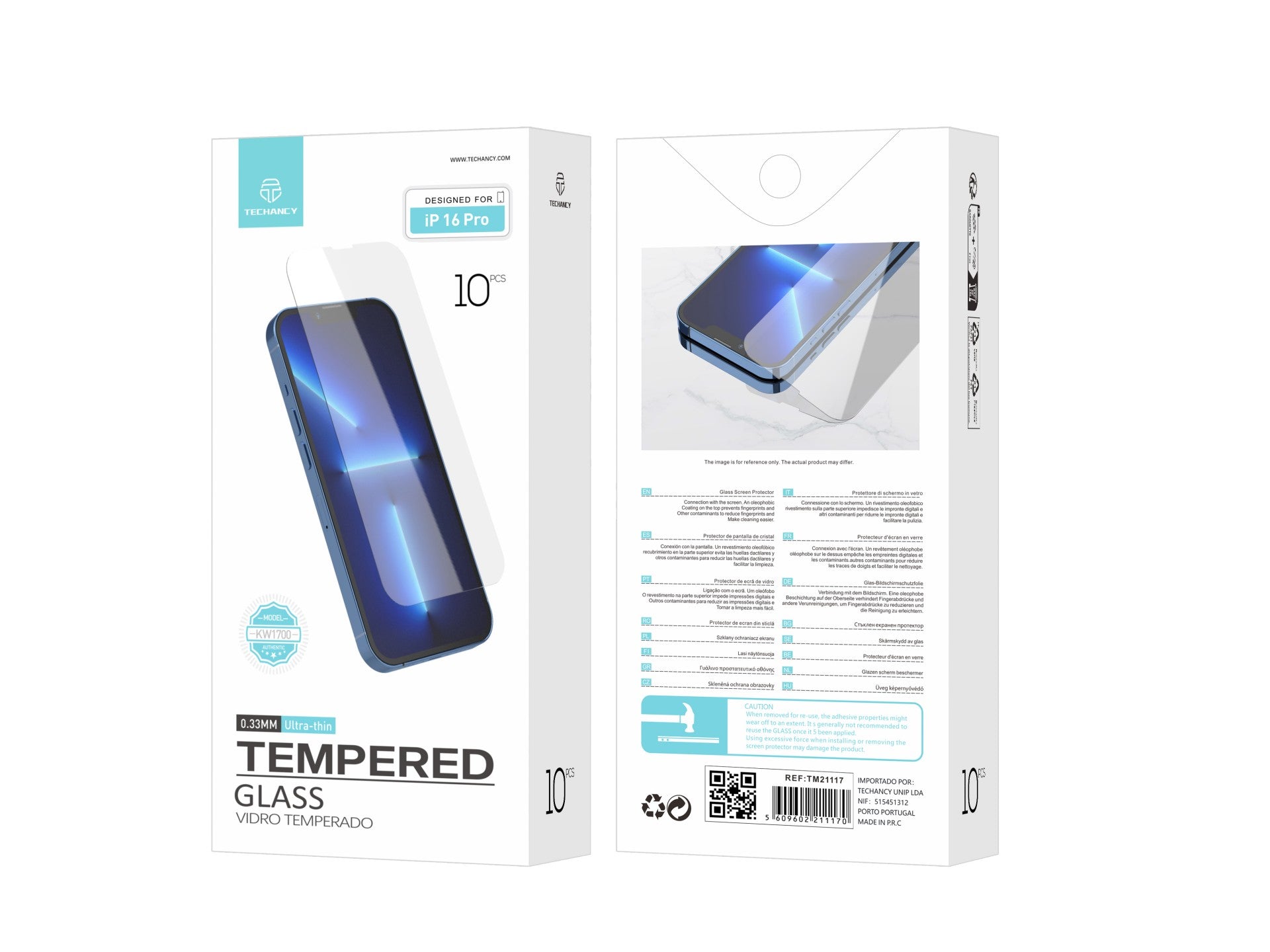 Techancy Película de Vidro Temperado para iPhone 16 Pro KW1700 , 0.33MM, Anti-riscos, Alta Transparência, Fácil Aplicação