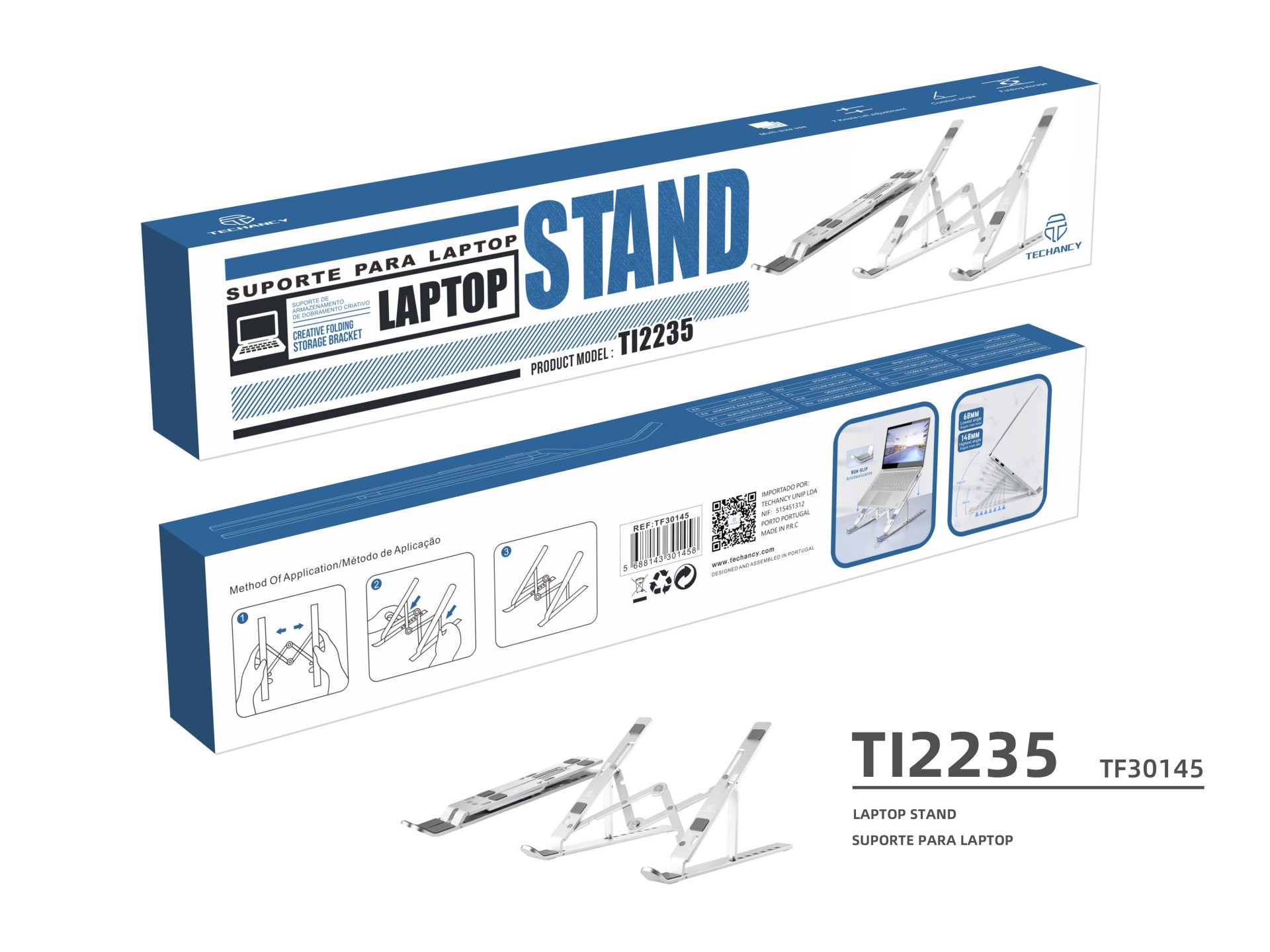 Suporte de refrigeração para notebook Techancy Metal, fabricado com tecnologia CNC, TI2235, ângulo ajustável em 7 posições, prateado