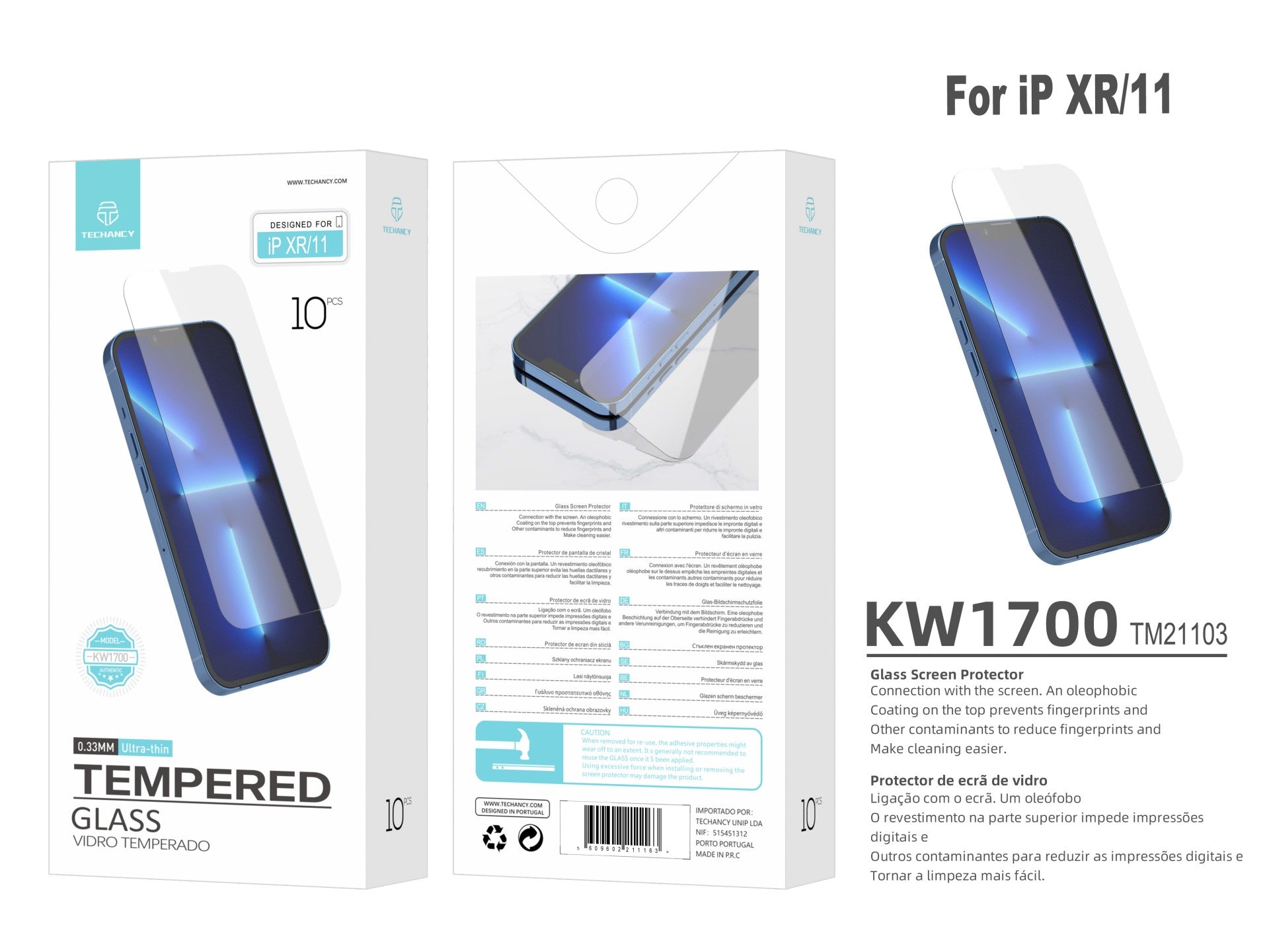 Techancy Película de Vidro Temperado para iPhone XR/11 KW1500 , 0.33MM, Anti-riscos, Alta Transparência, Fácil Aplicação