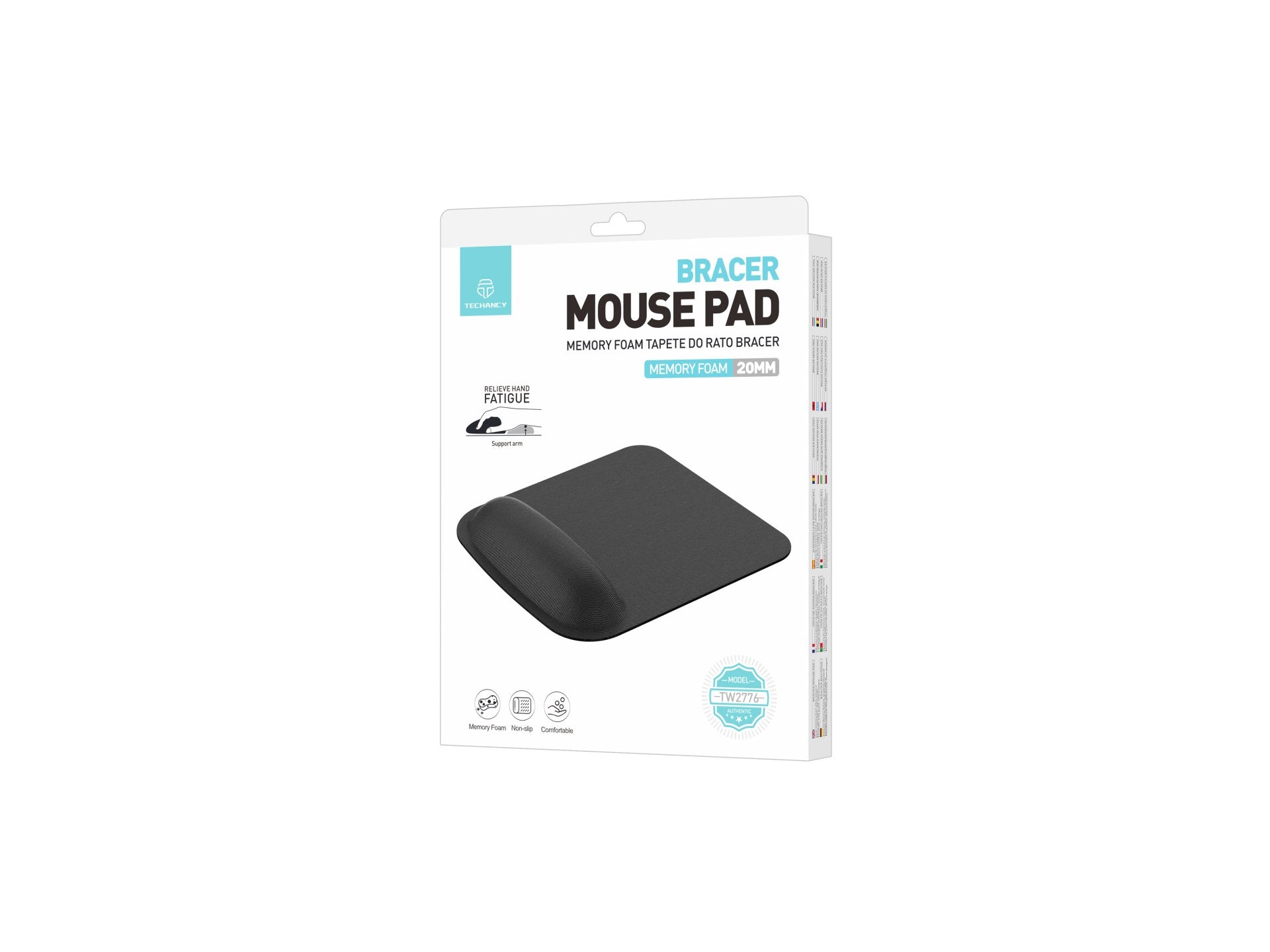 Techancy Black Mouse Pad TW2776, 20mm memory foam, ergonomic wrist support, comfort and fatigue relief