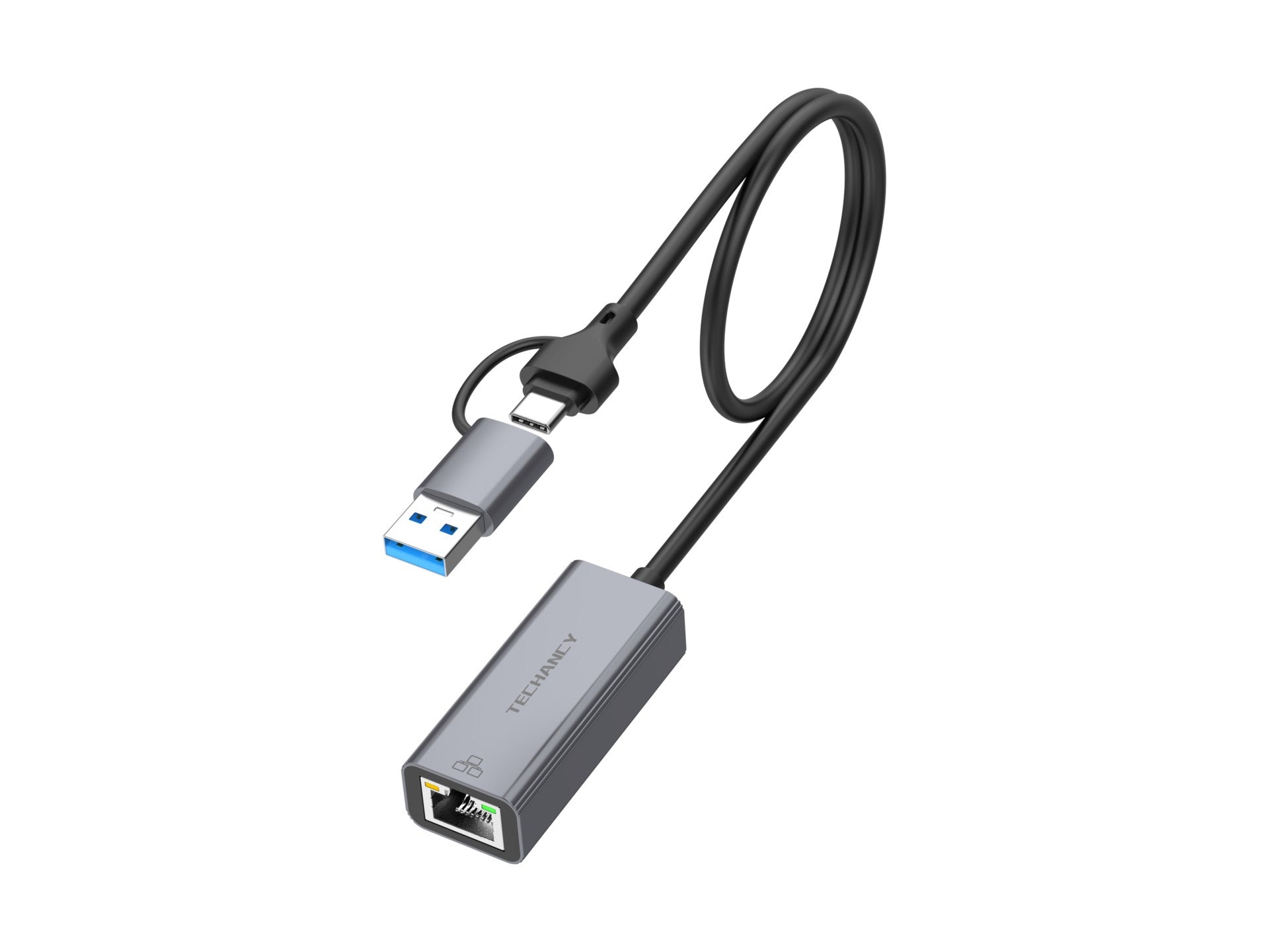 Techancy Adaptador Ethernet USB-A/USB-C para RJ-45 MG1425 , compatível com Mac OS, iOS, sistemas Windows, 10/100 Mbps