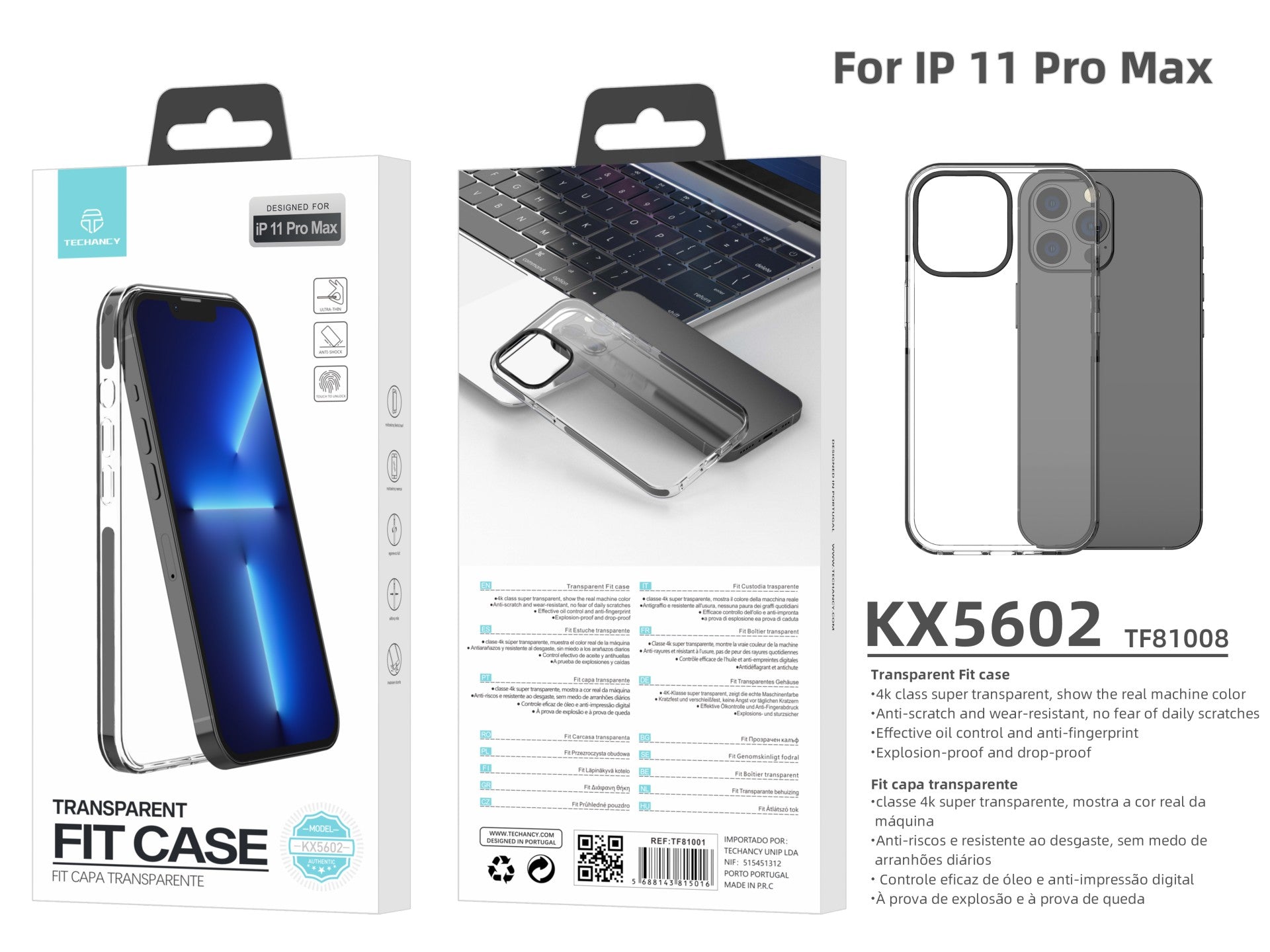 Techancy New Acrylic Clear Phone Case, KX5602, Compatible with iPhone 11 Pro Max, Clear + Black