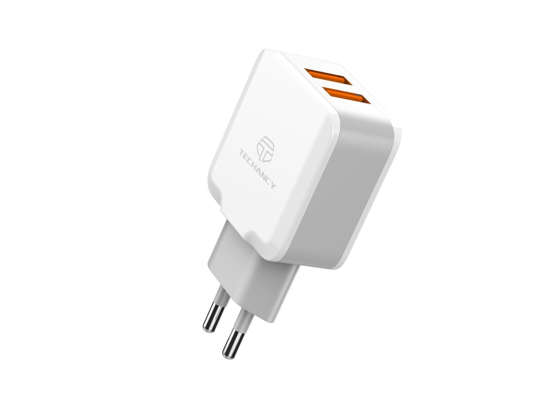 Techancy Carregador De Parede Com Duas Portas Usb 2.4A Branco TA2754 Para Carregamento Rápido De Smartphones E Tablets